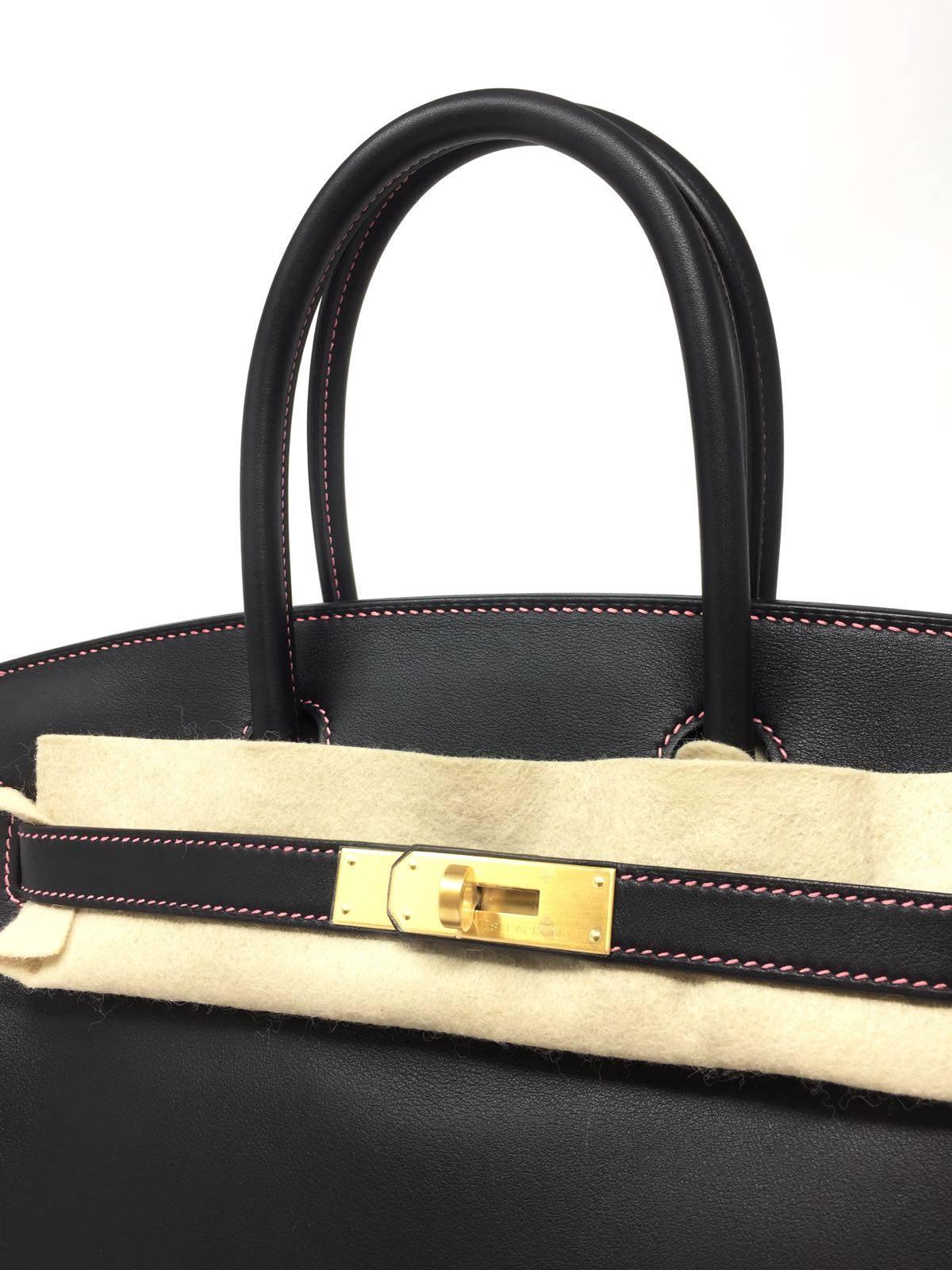 Hermes Black and Rose Azalee Chevre Special Order Birkin 30 cm Bag, 2018  9