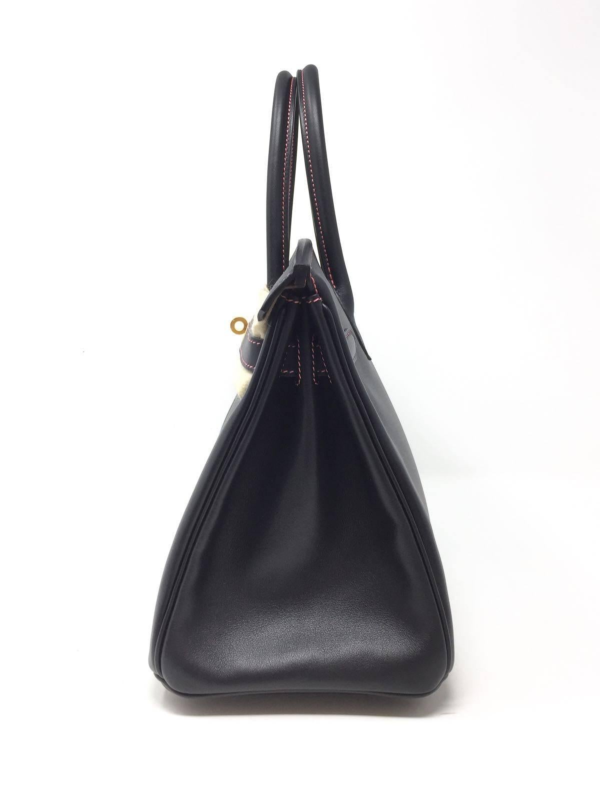 Hermes Black and Rose Azalee Chevre Special Order Birkin 30 cm Bag, 2018  10