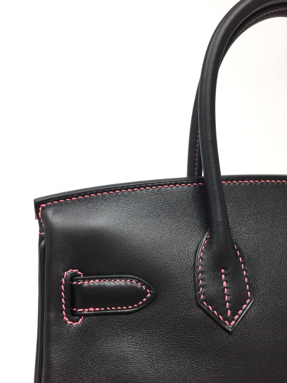 Hermes Black and Rose Azalee Chevre Special Order Birkin 30 cm Bag, 2018  11