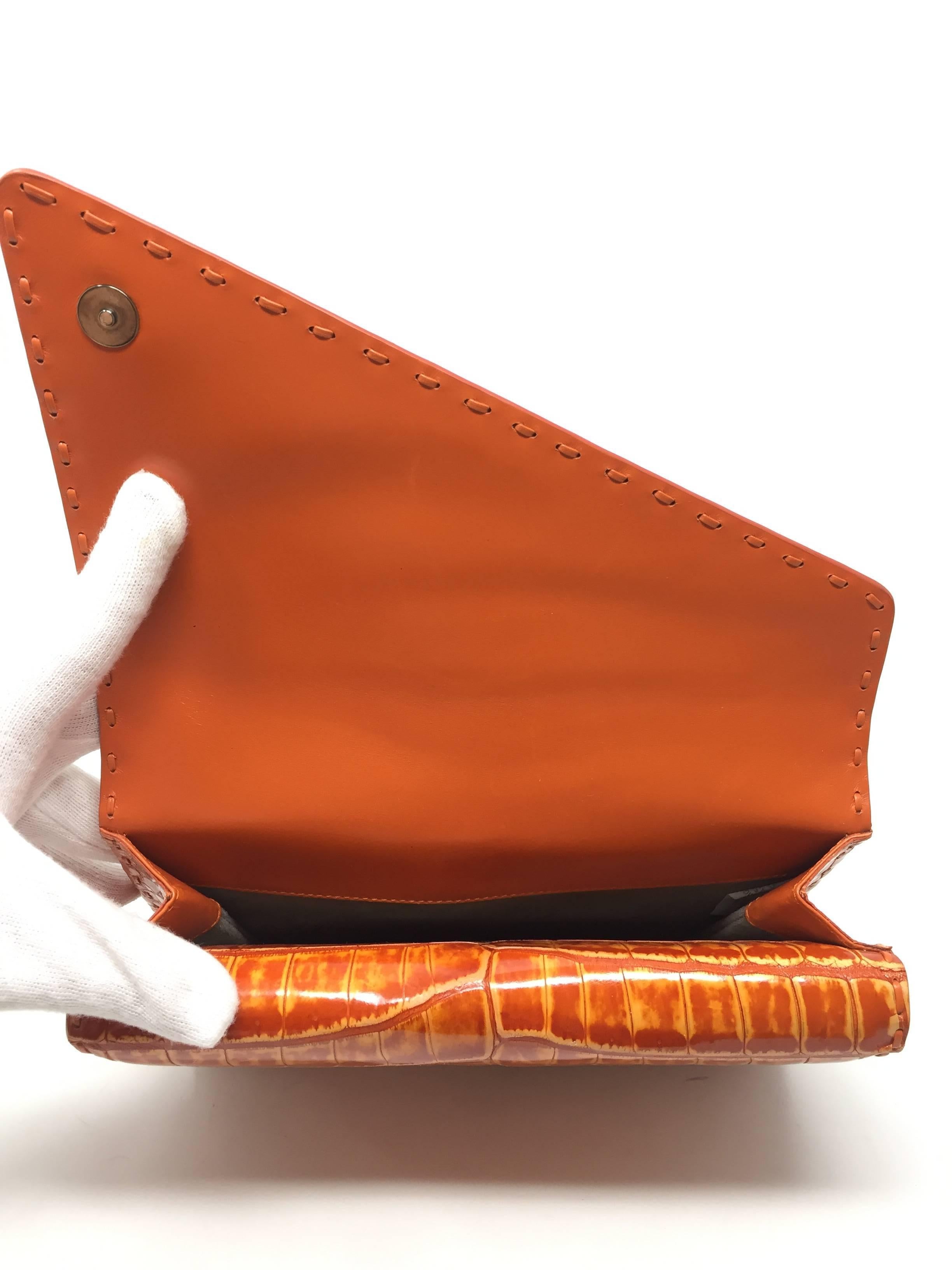 Bottega Veneta BV Crocodile Orange Leather Clutch  2