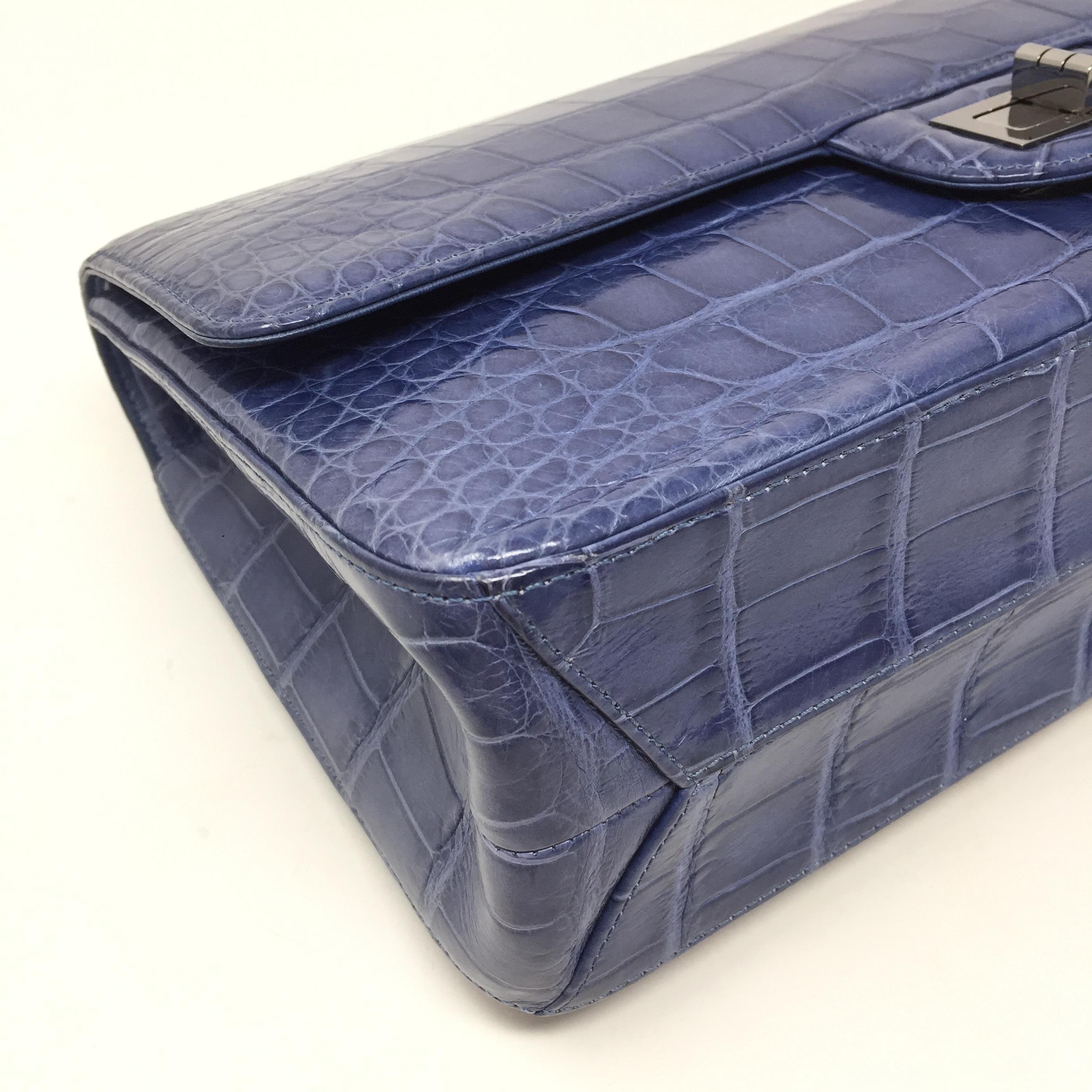 Chanel Bag Blue Shine Crocodile 2.55 Reissue Double Flap Timeless Bag, 2012 7