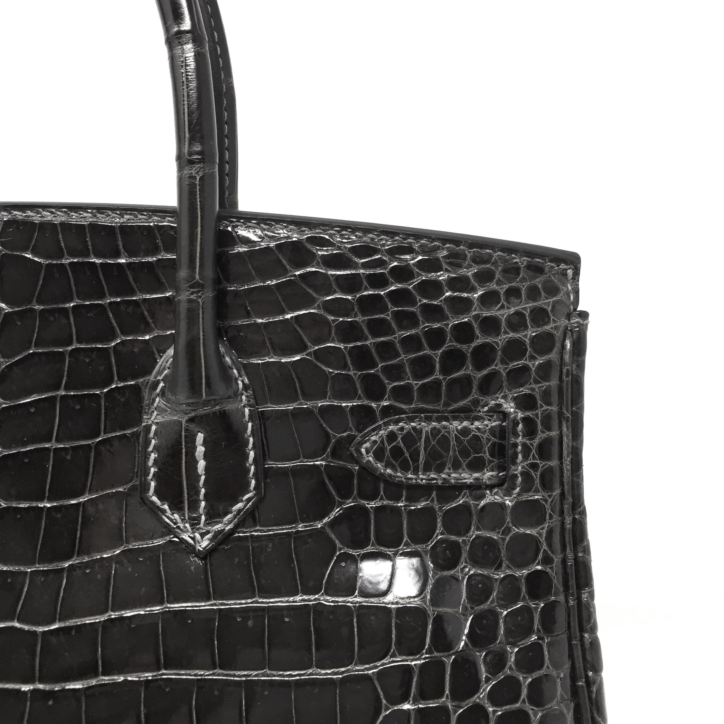 Hermes Birkin Bag 30 Crocodile Porosus Graphite Gray Shine Leather, 2010 In Excellent Condition In Milan, IT