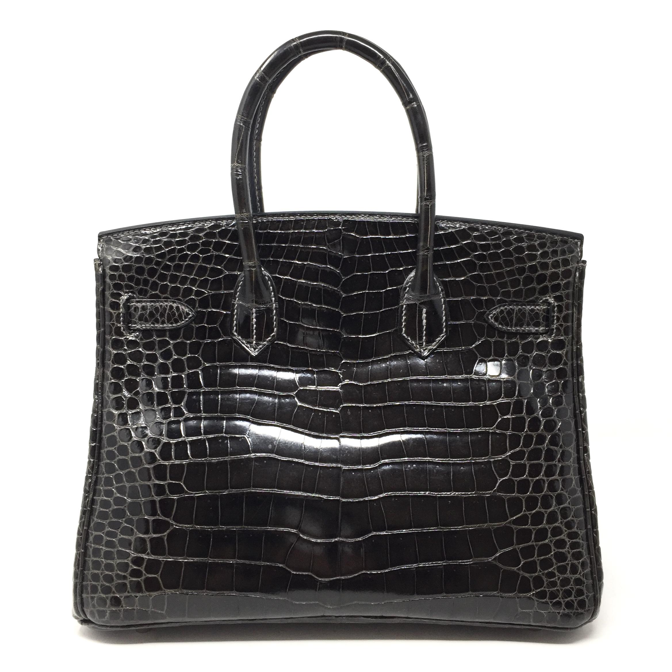 Women's or Men's Hermes Birkin Bag 30 Crocodile Porosus Graphite Gray Shine Leather, 2010