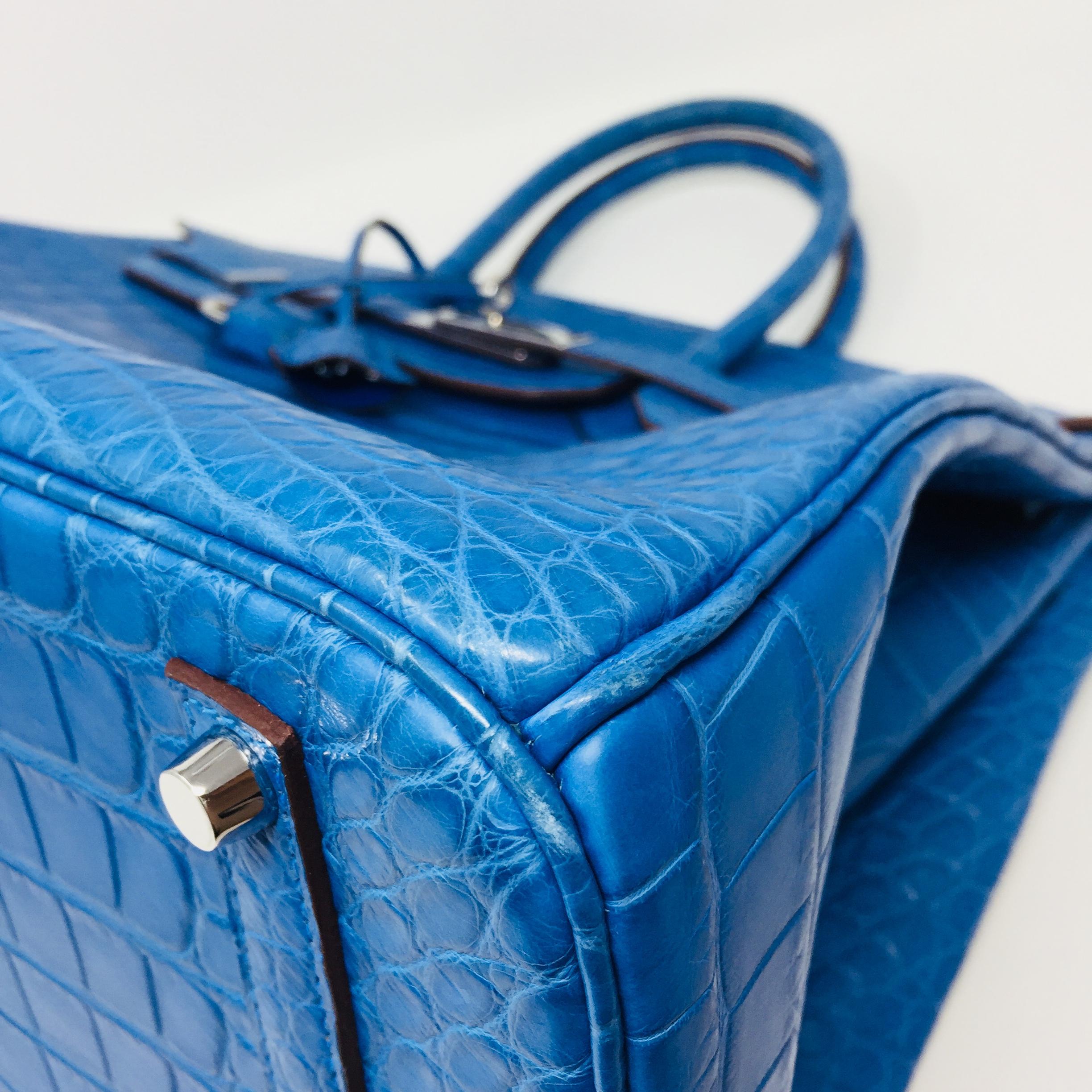Women's or Men's Hermes Paris Birkin 35 Alligator Mississippiensis Blue Mykonos Mat Bag, 2012
