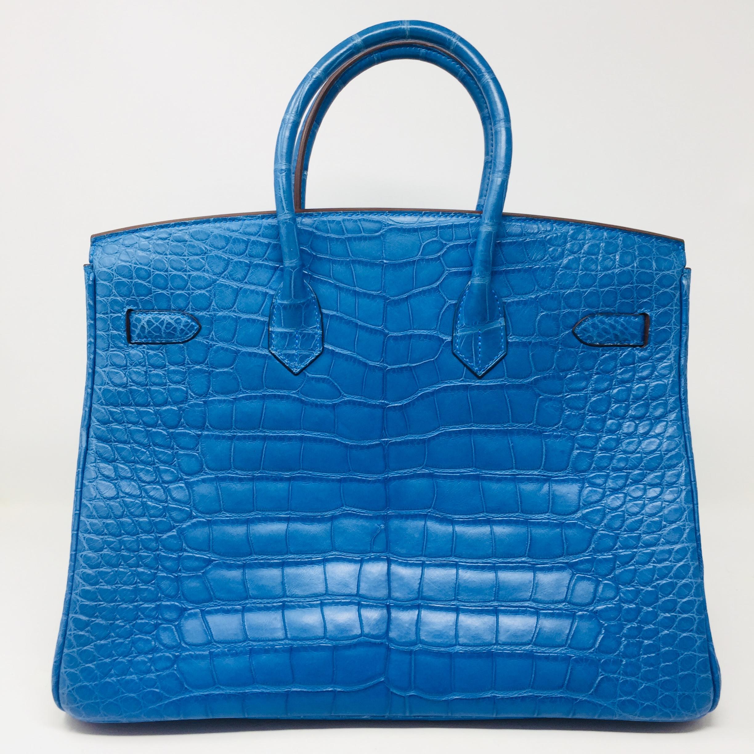 Hermes Paris Birkin 35 Alligator Mississippiensis Blue Mykonos Mat Bag, 2012 2