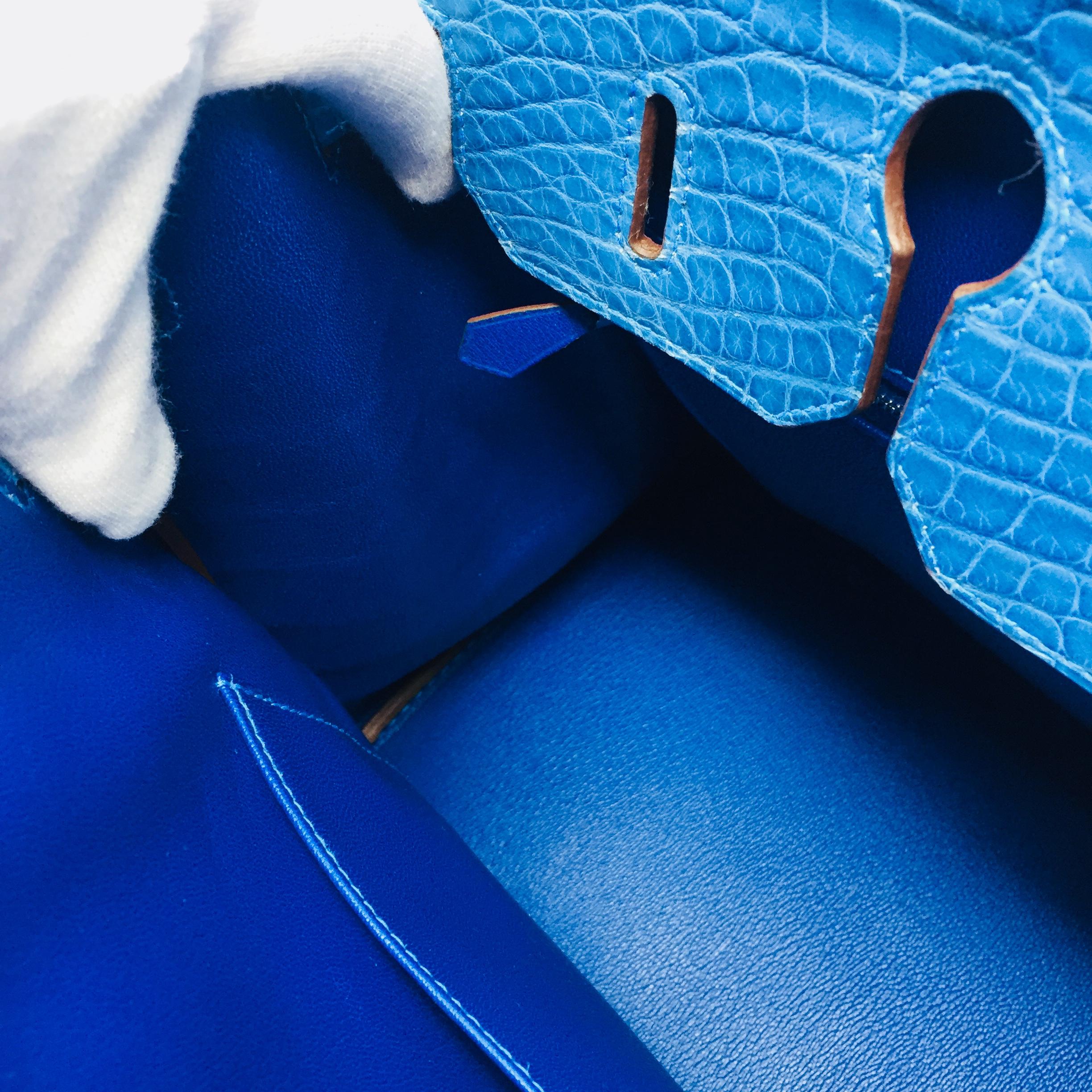 Hermes Paris Birkin 35 Alligator Mississippiensis Blue Mykonos Mat Bag, 2012 7