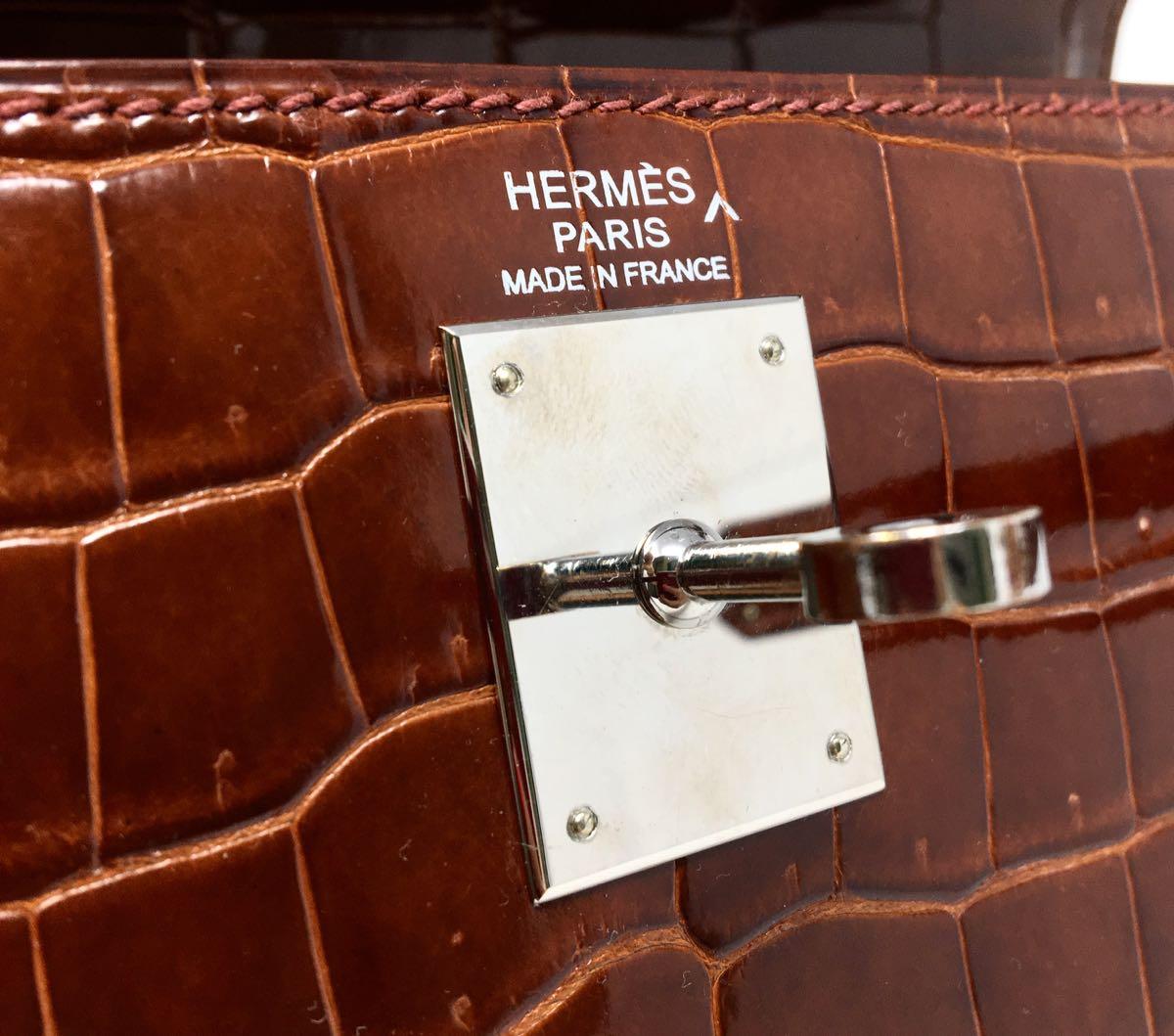 HERMES Sac KELLY 32 Sellier Croco Porosus Miel Leather, 2009  13