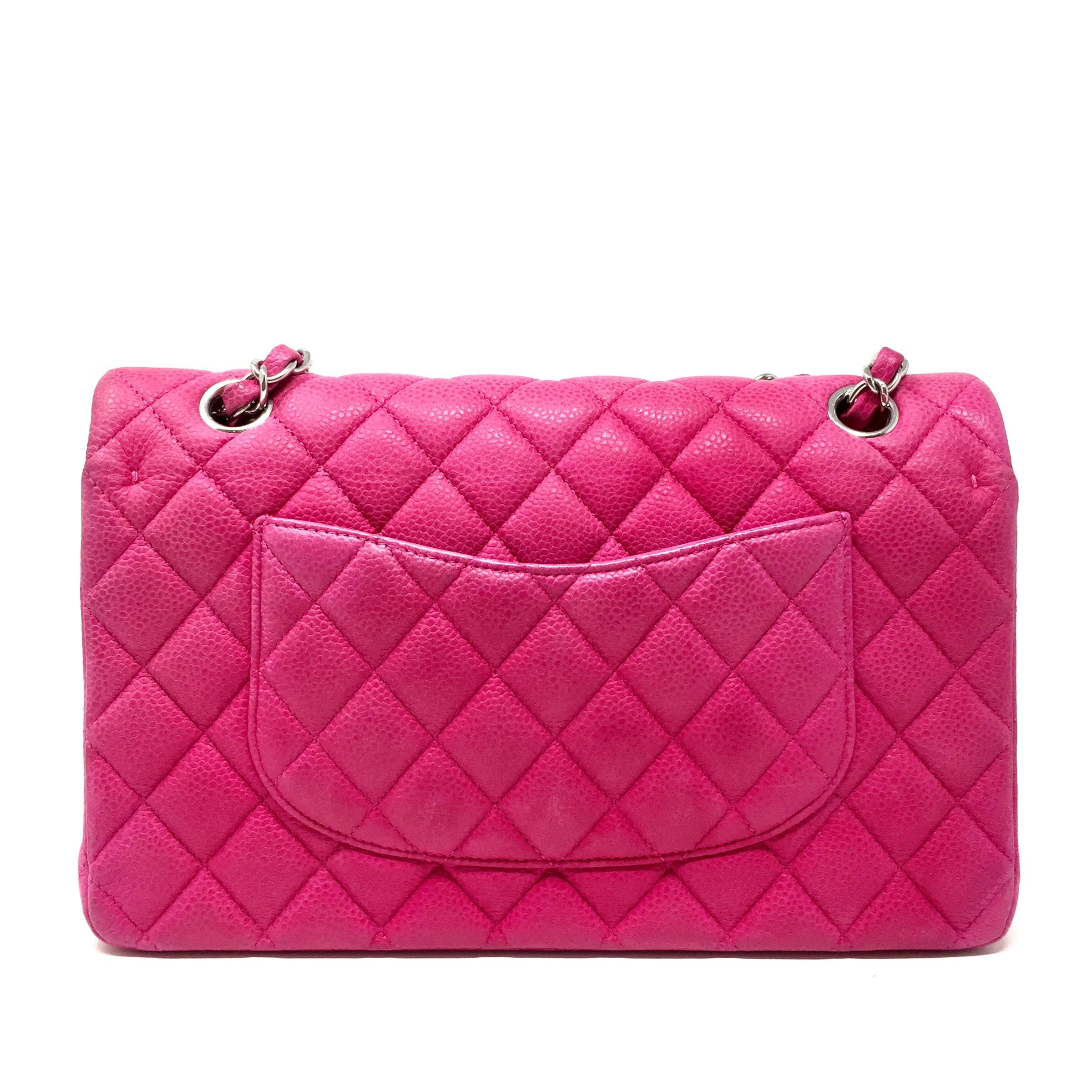 CHANEL Fucsia Caviar Leather Medium Classic 26 cm, 2014 In Good Condition In Milan, IT