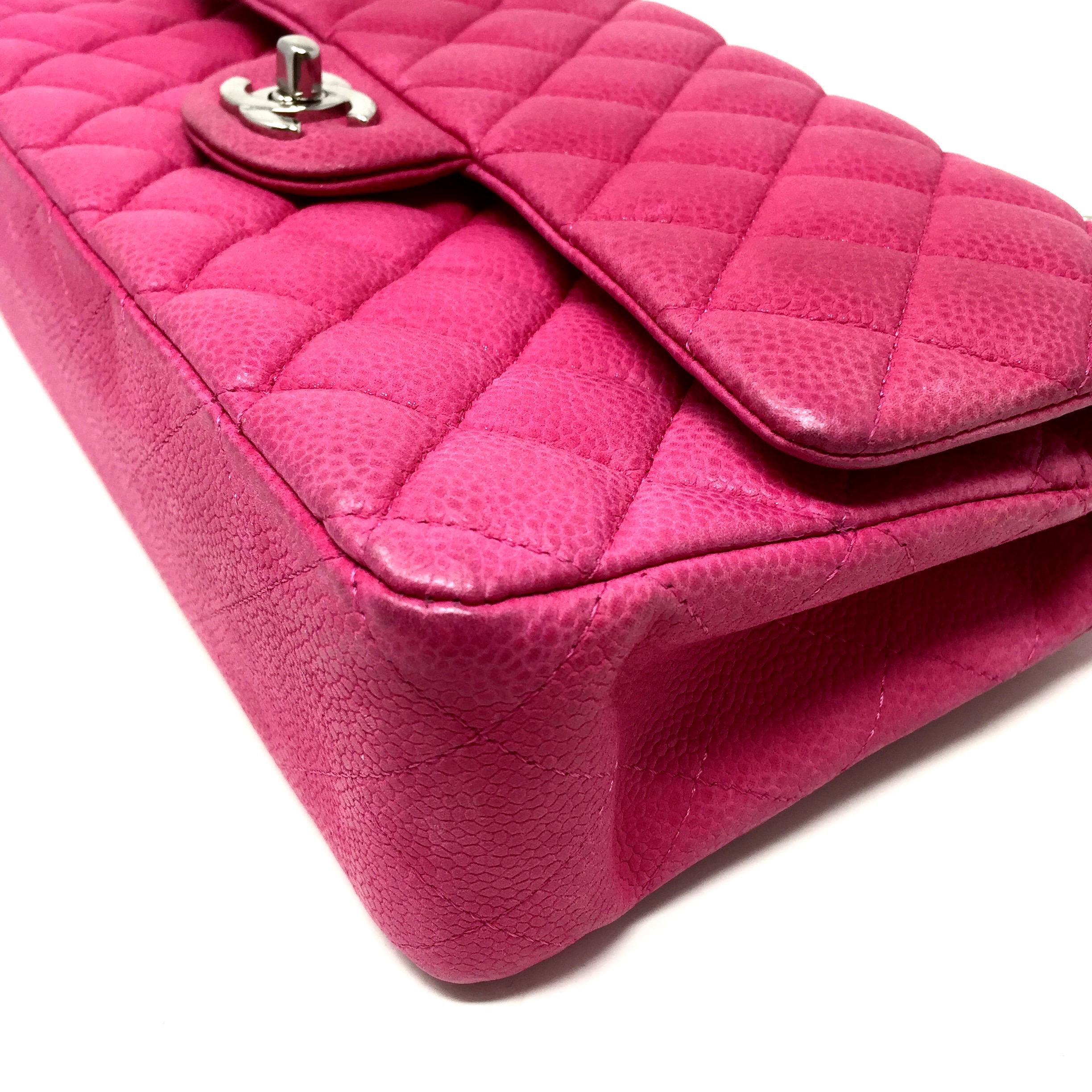 Red CHANEL Fucsia Caviar Leather Medium Classic 26 cm, 2014