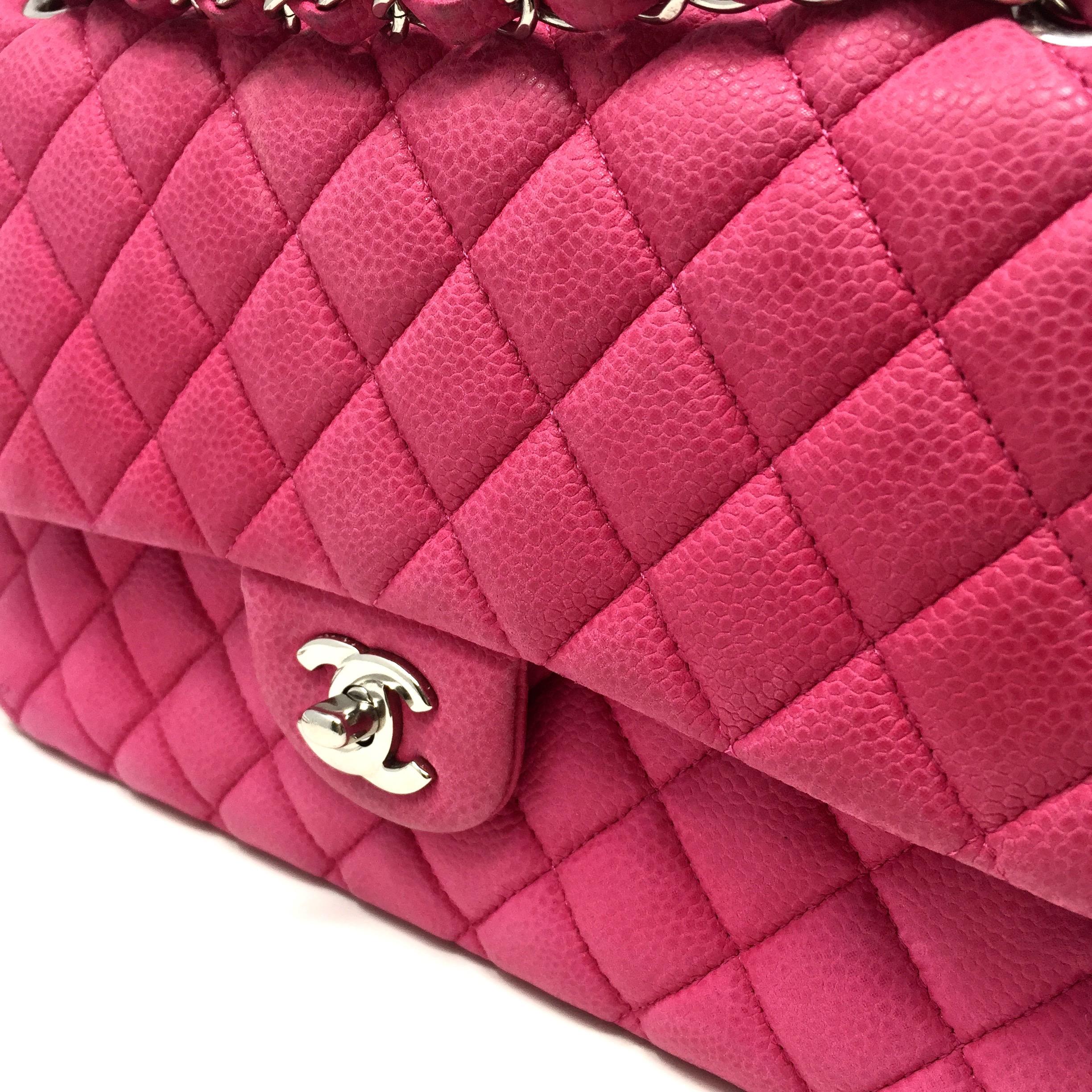 Nice Bag Chanel Paris, Classic Double Flap, caviar leather fucsia, very good condition year 2014 . 
Hdw Silver. Card Dust bag Included. 

 Dimensions : 26.0 x 16.0 x 7.0 cm 
