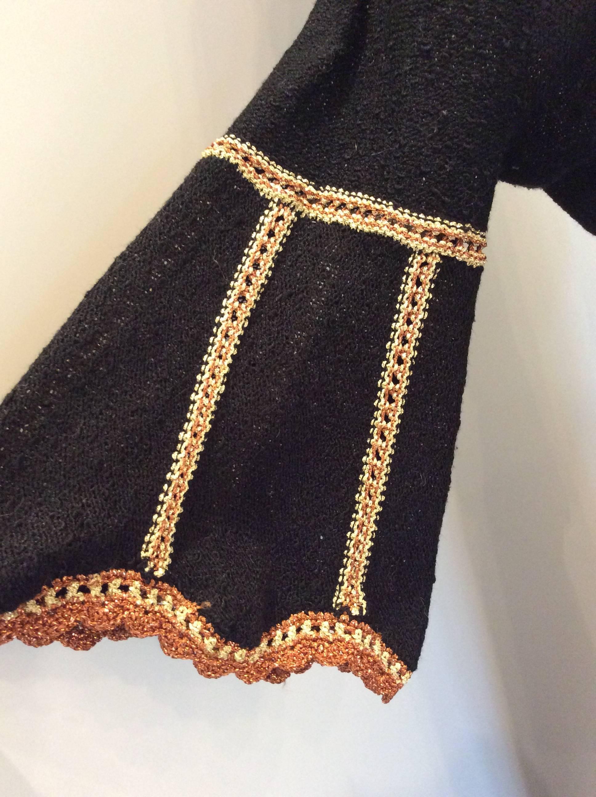 Women's 1970s Mary Ruane Black knit dress with copper and soft gold detail For Sale