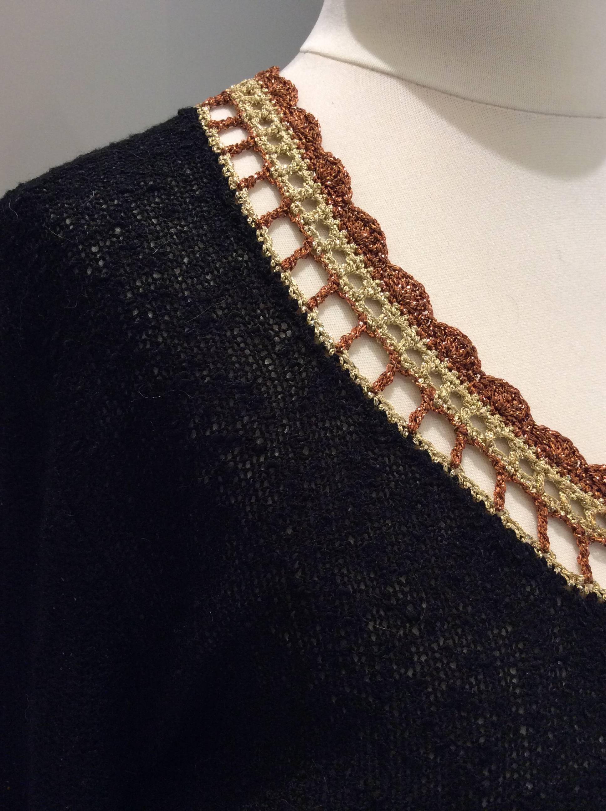 1970s Mary Ruane Black knit dress with copper and soft gold detail In Excellent Condition For Sale In Tetsworth, GB