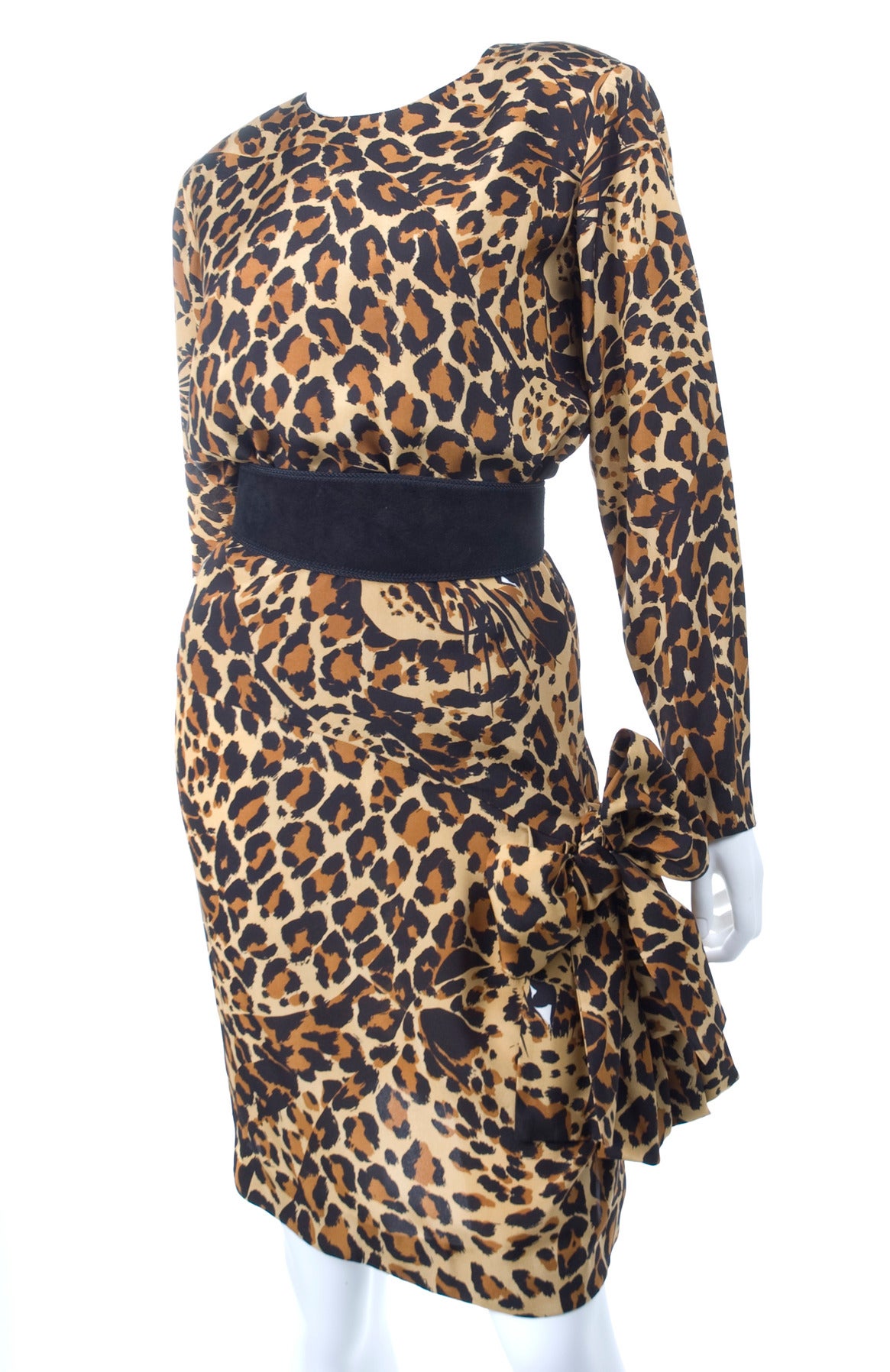Black Iconic Vintage Yves Saint Laurent Silk Leopard Print Dress For Sale