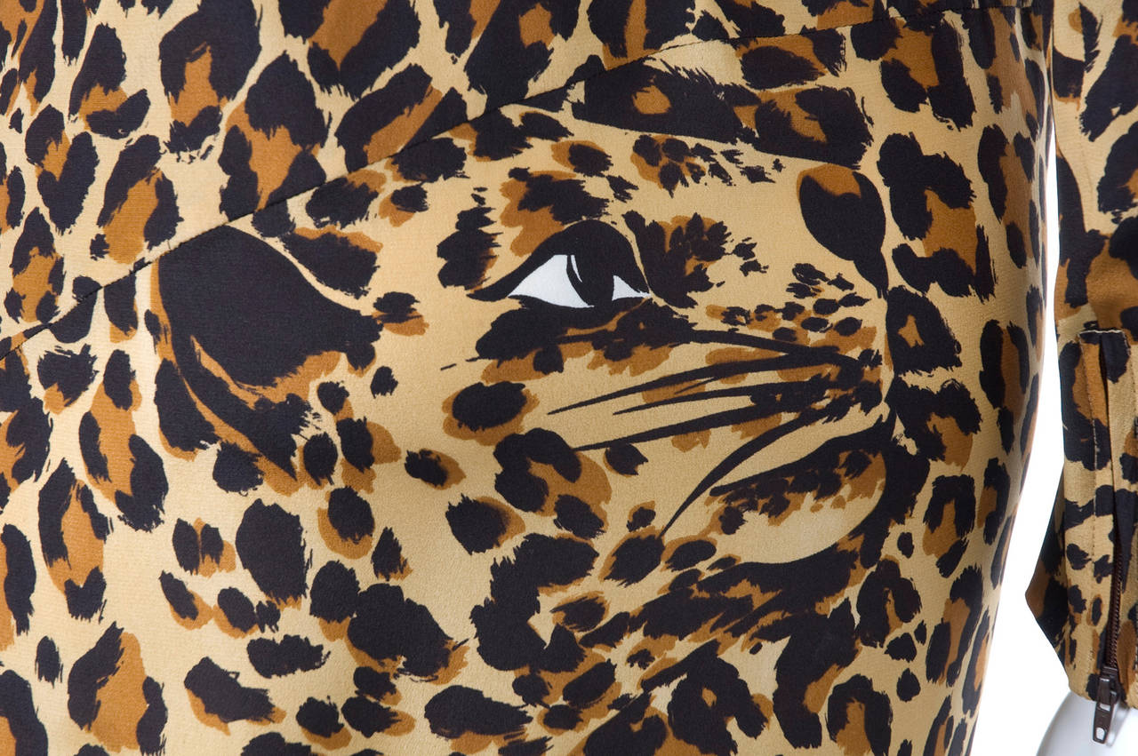 Iconic Vintage Yves Saint Laurent Silk Leopard Print Dress For Sale 3