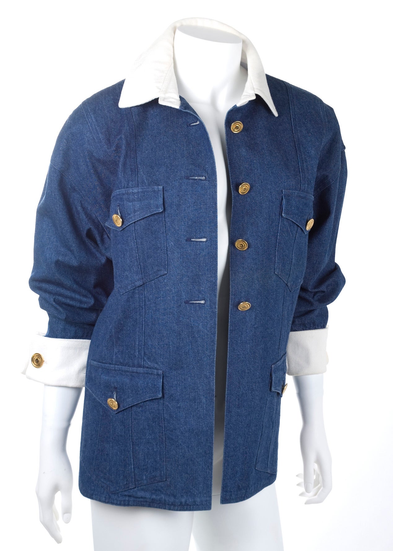 Women's Chanel Jeans Shirt With White Collar and Cuffs