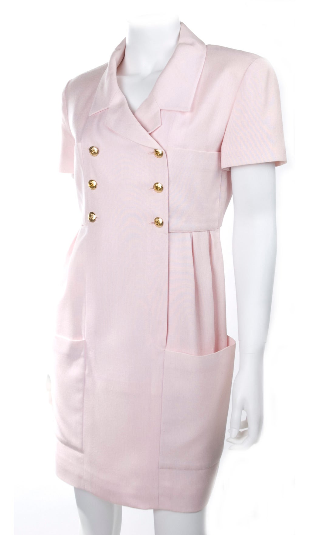 Gray Vintage Chanel Linen Dress in Pink For Sale