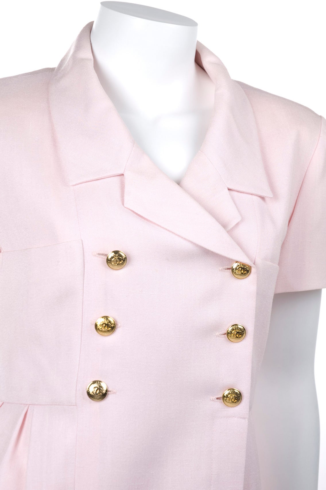 Women's Vintage Chanel Linen Dress in Pink For Sale