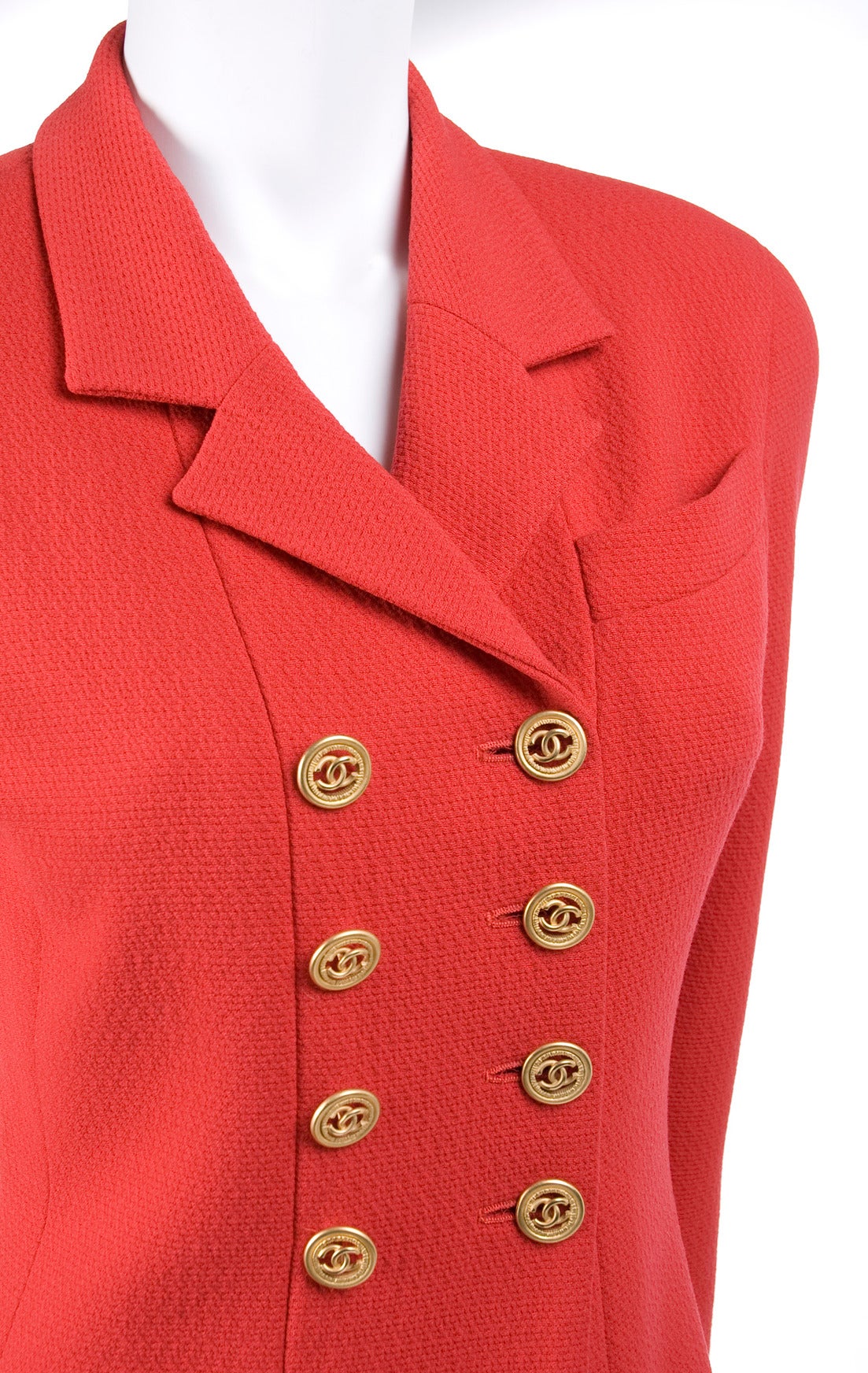 Women's Vintage 1980s Chanel Jacket in Lipstick Red and Gold Buttons