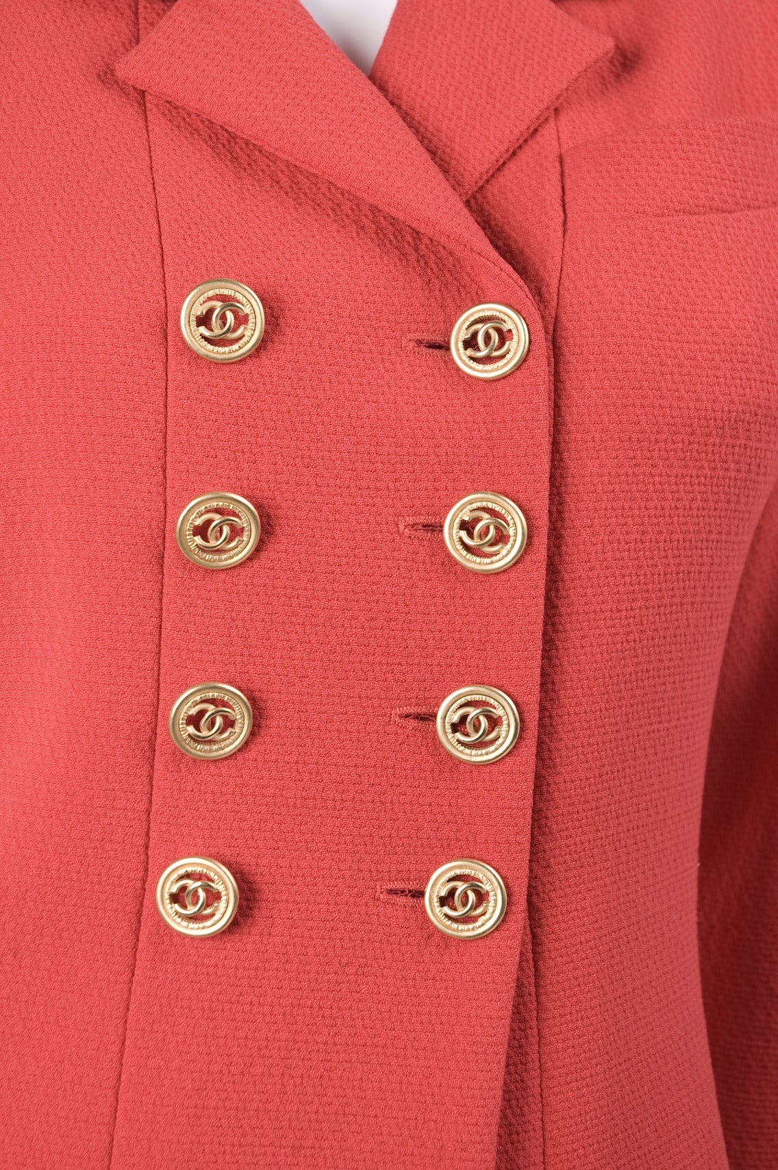 Vintage 1980s Chanel Jacket in Lipstick Red and Gold Buttons 2
