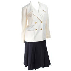Vntage Chanel Jacket and Skirt Ensemble in Ivory and Black