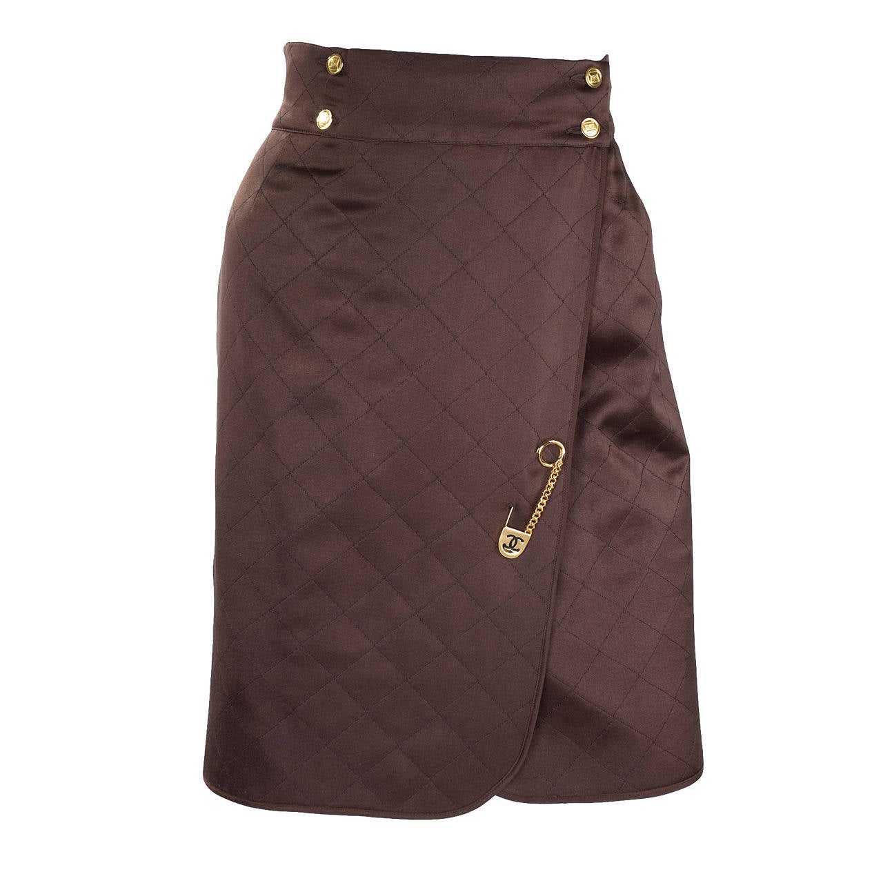 Vintage Brown Chanel Wrap Skirt With CC Safety Pin
