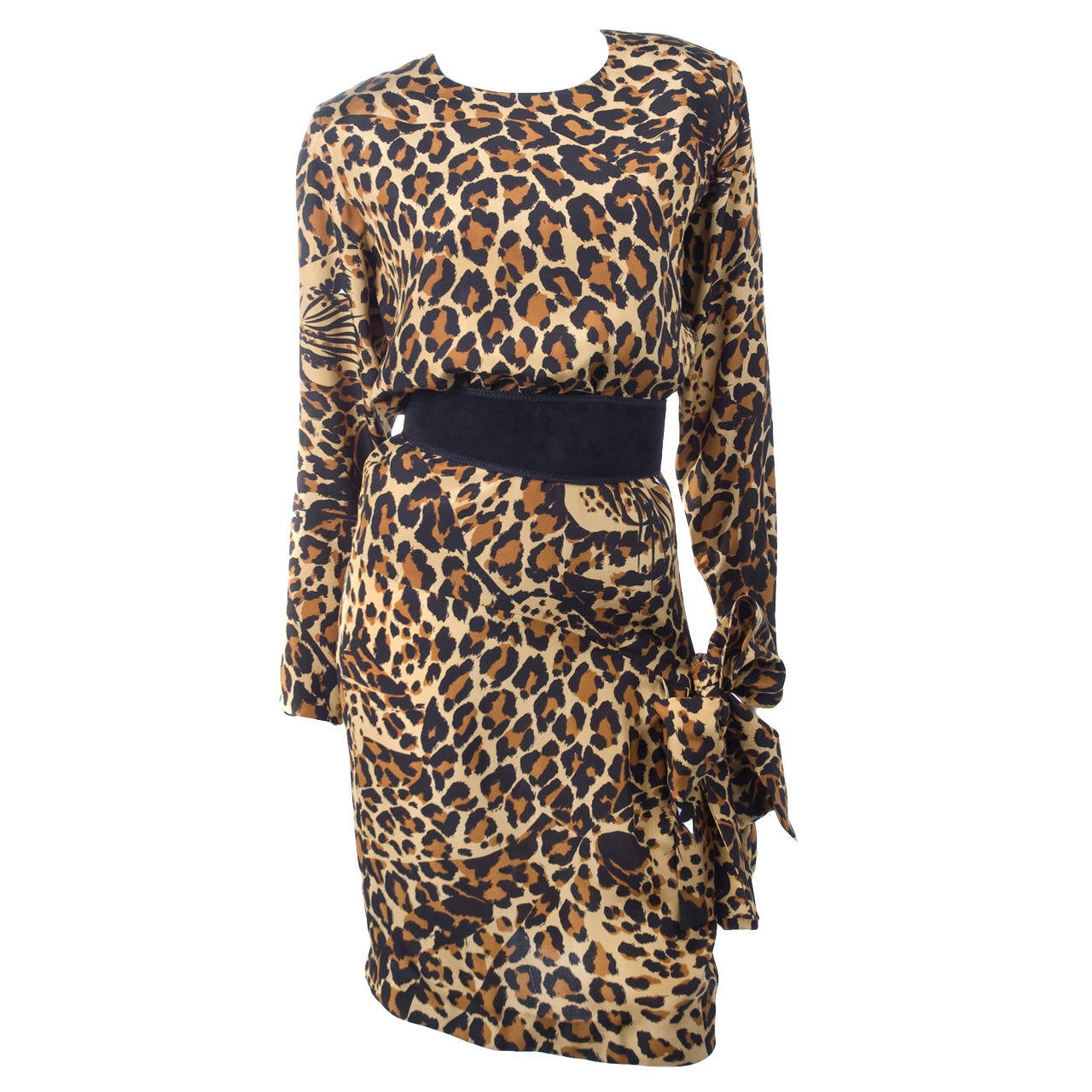 Iconic Vintage Yves Saint Laurent Silk Leopard Print Dress For Sale