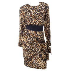 Iconic Vintage Yves Saint Laurent Silk Leopard Print Dress