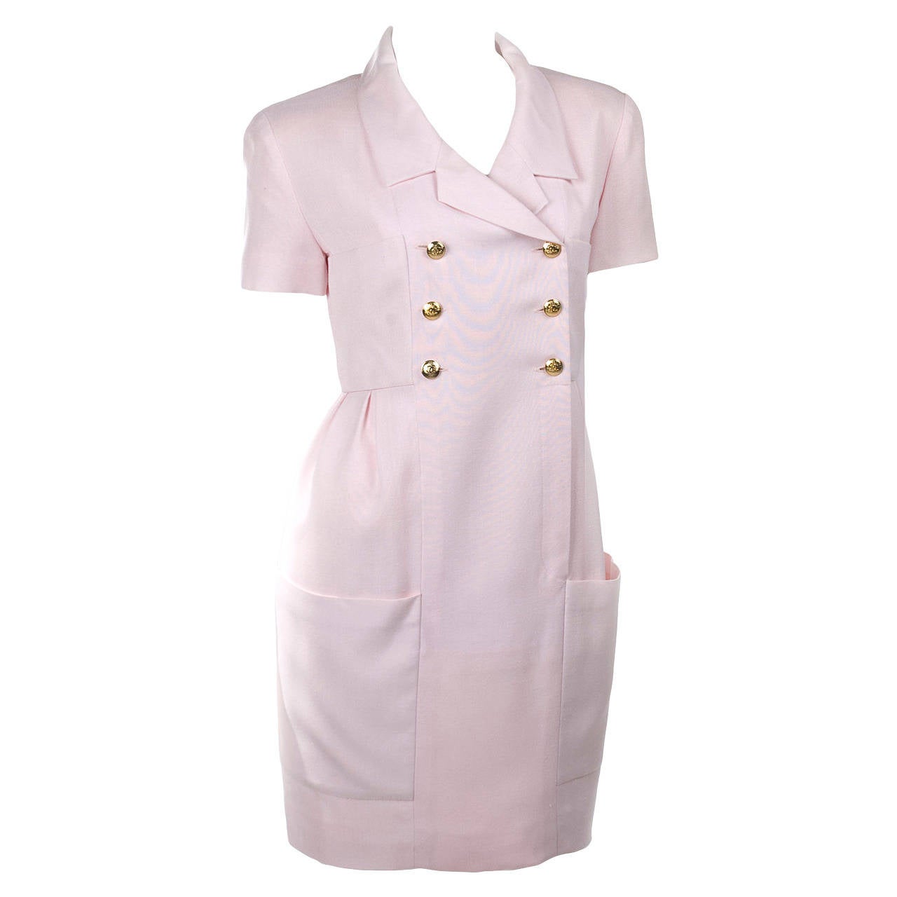 Vintage Chanel Linen Dress in Pink For Sale