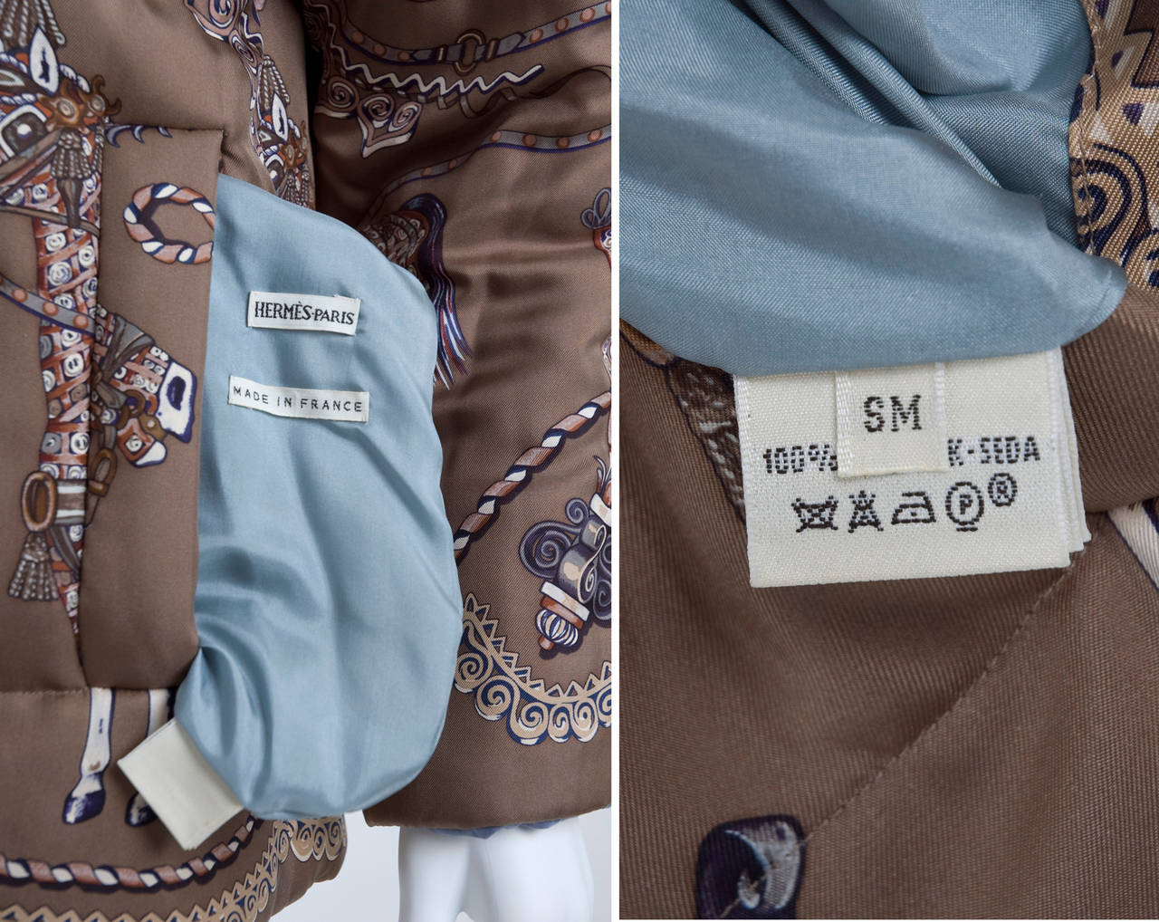 Hermes Reversible Silk Puffer Jacket in Color Coffee and Blue 4