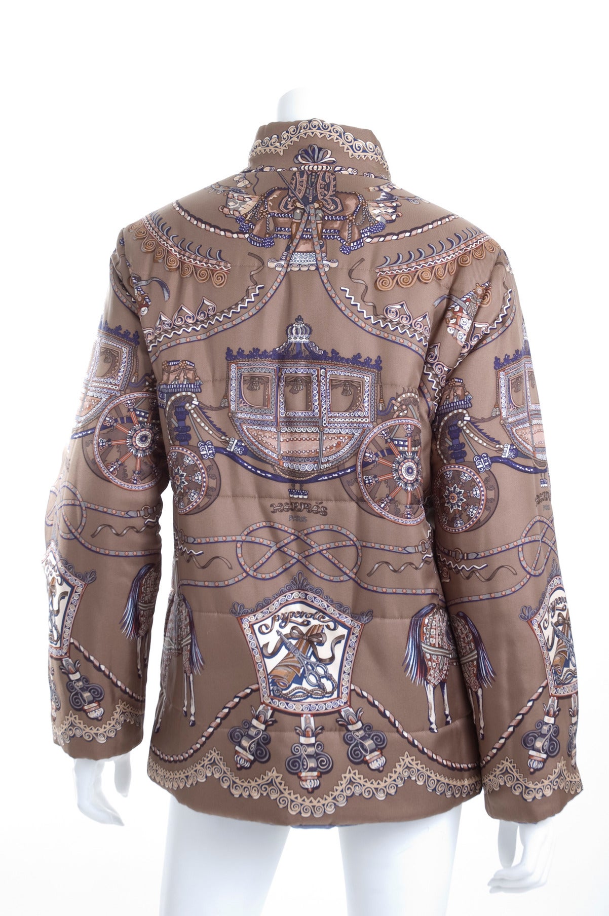 Hermes Reversible Silk Puffer Jacket in Color Coffee and Blue 2
