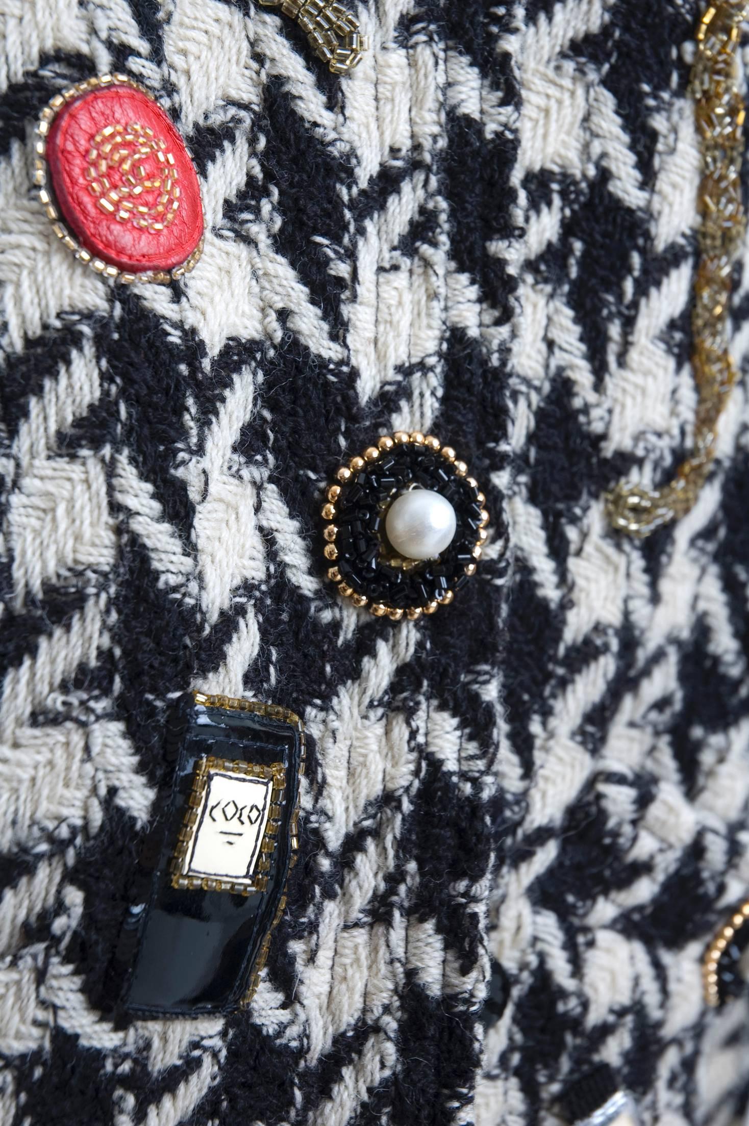 Black 80's Rare Iconic Vintage Chanel Jacket with Jewel Appliques For Sale