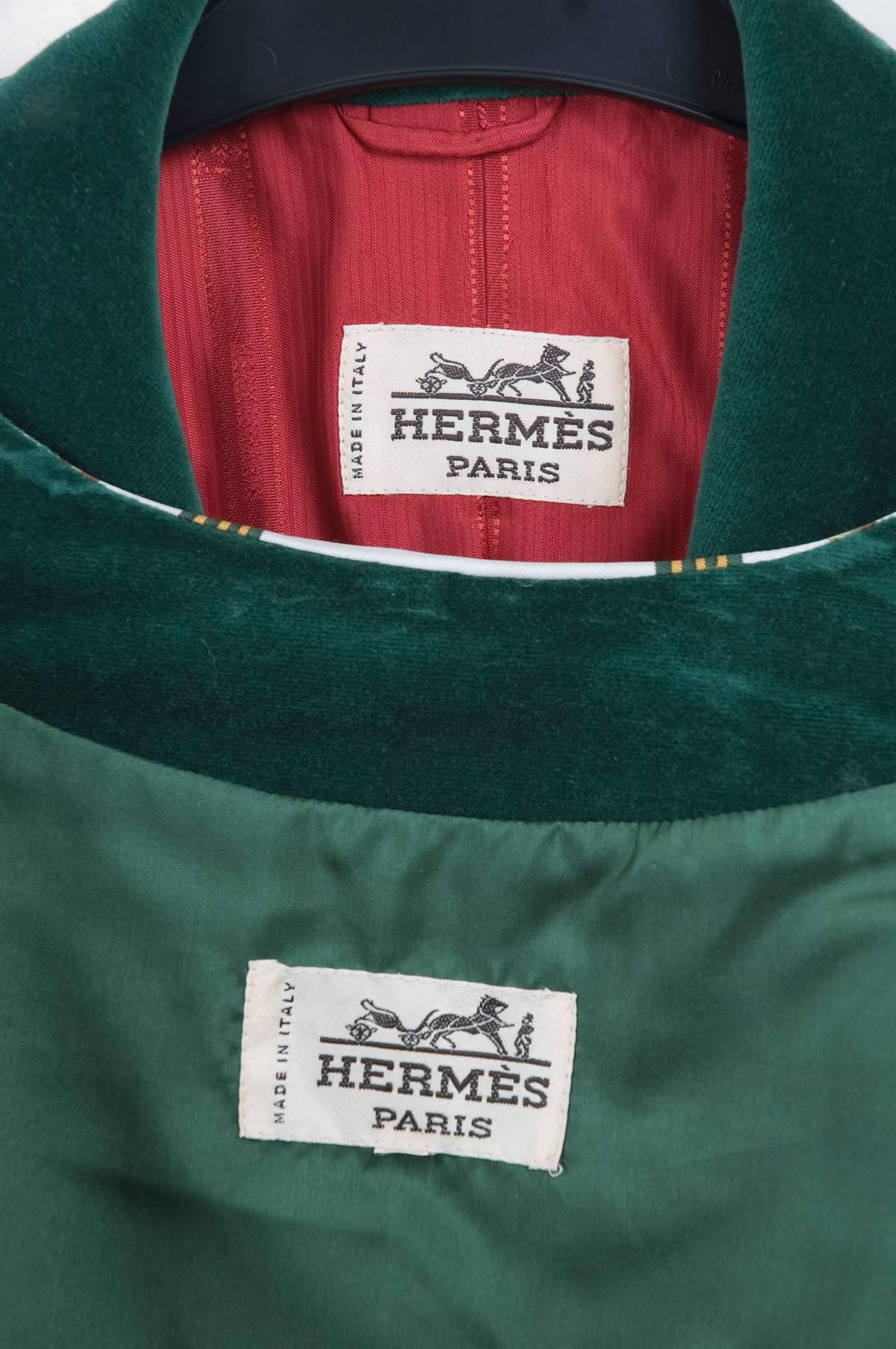Vintage 80s Hermes Riding Style Jacket and Vest in Red and Green For Sale 4