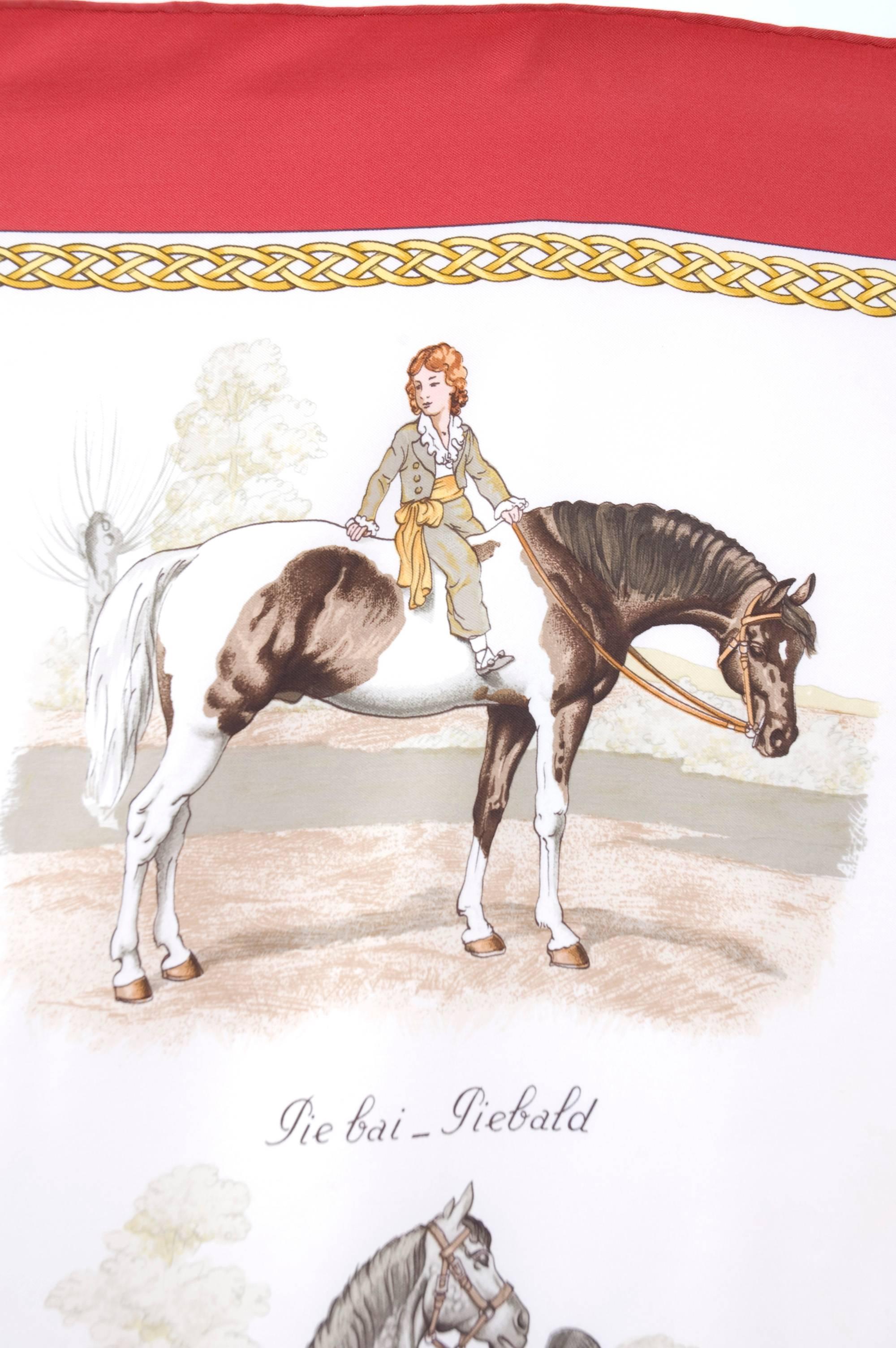 Beige Vintage Hermes Silk Carre Scarf Horse Print 