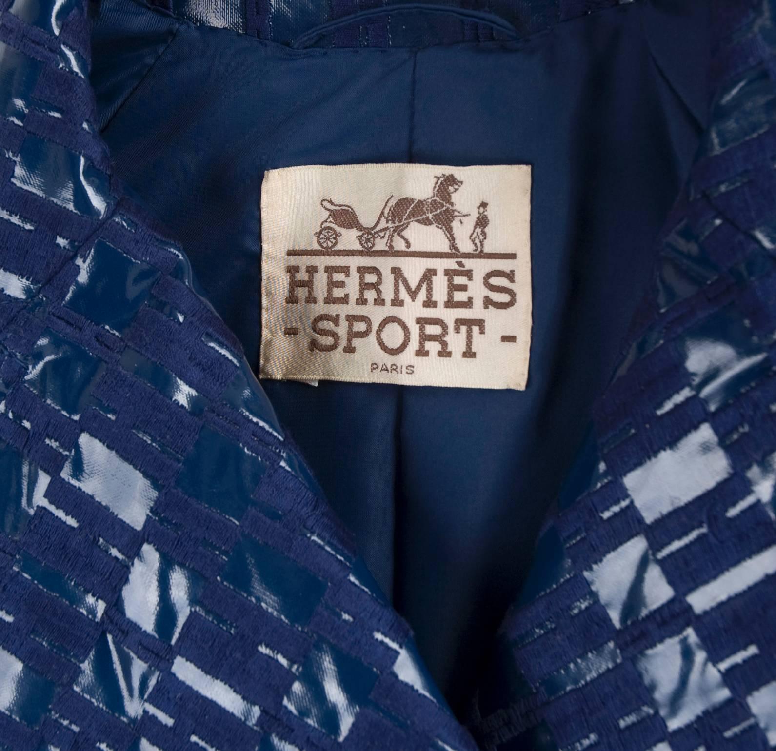 Vintage 1960's Hermes Sport Embroidered Monogram Raincoat in Navy For Sale 2
