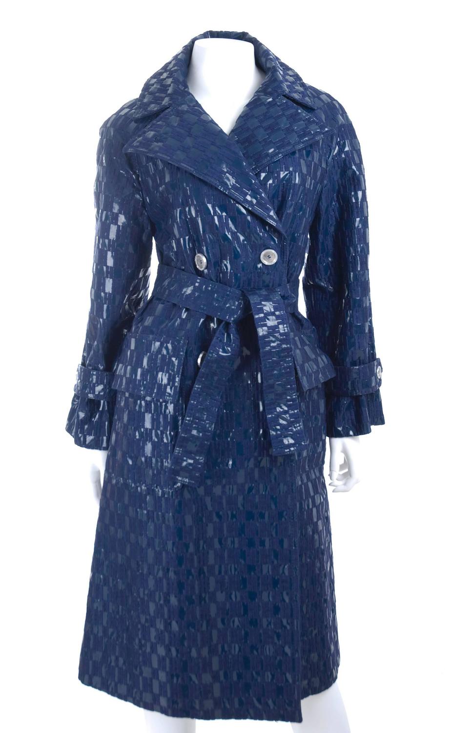 Vintage 1960's Hermes Sport Embroidered Monogram Raincoat in Navy For