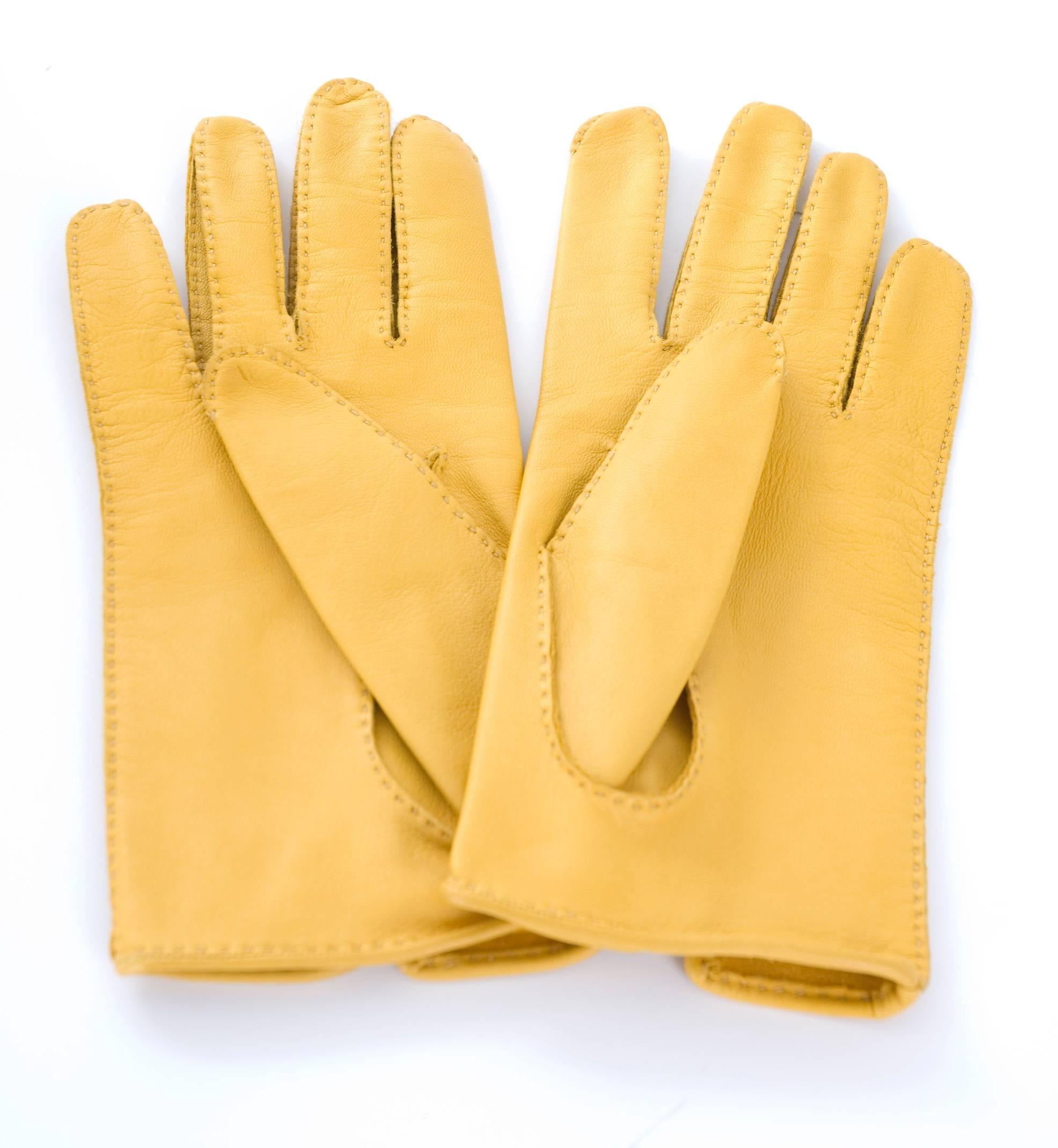 90's Hermes Yellow Leather Gloves. For Sale 1