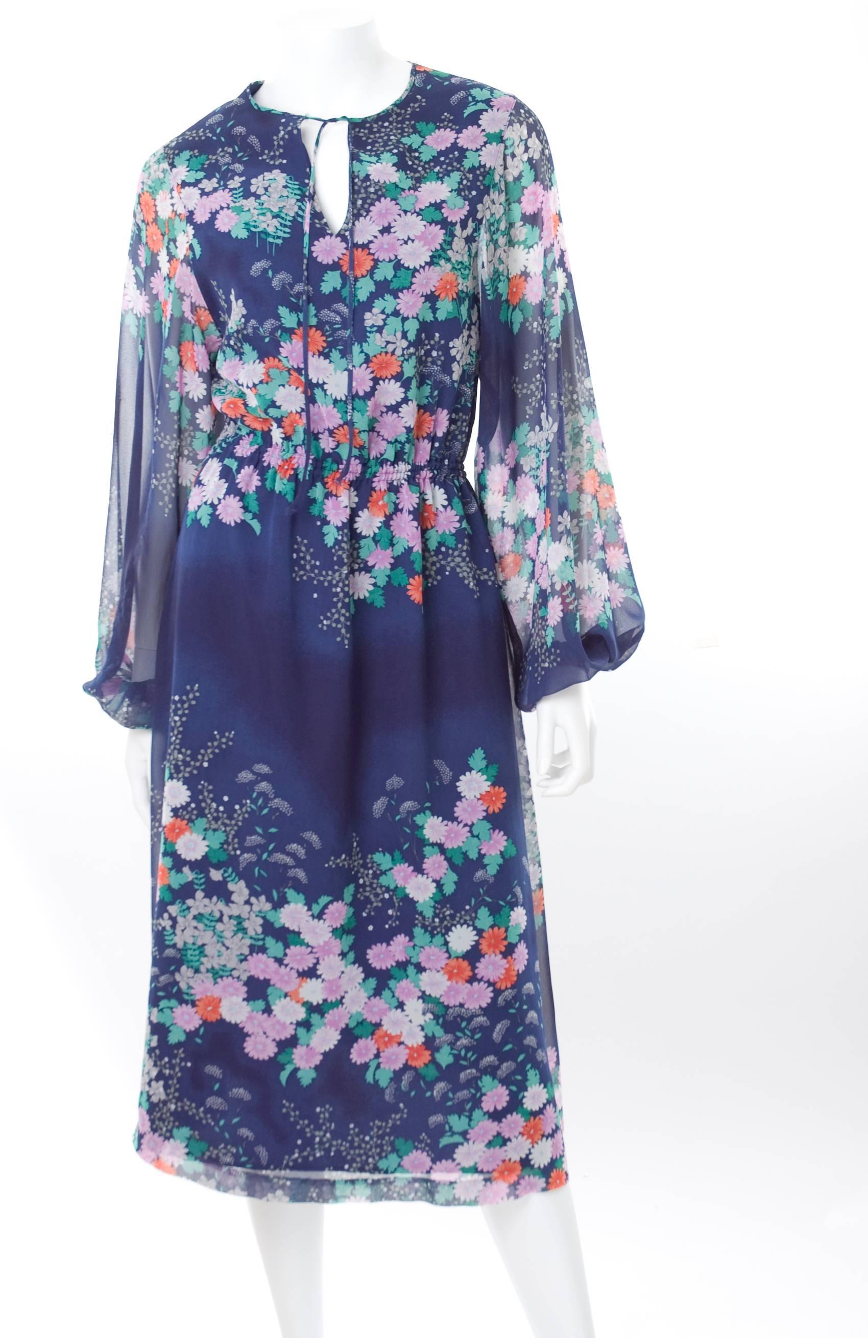Purple 1970 Hanae Mori Chiffon Dress For Sale