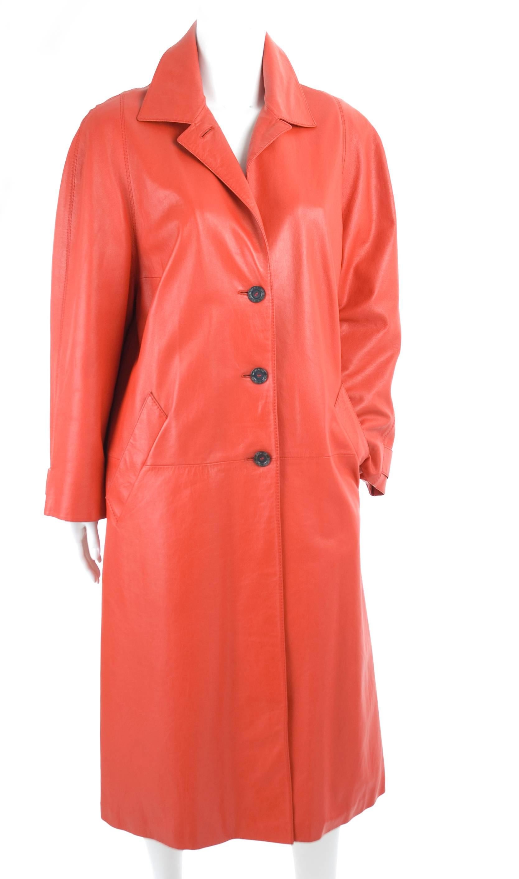 Women's Vintage Hermes Sport Red Leather Coat in Red For Sale