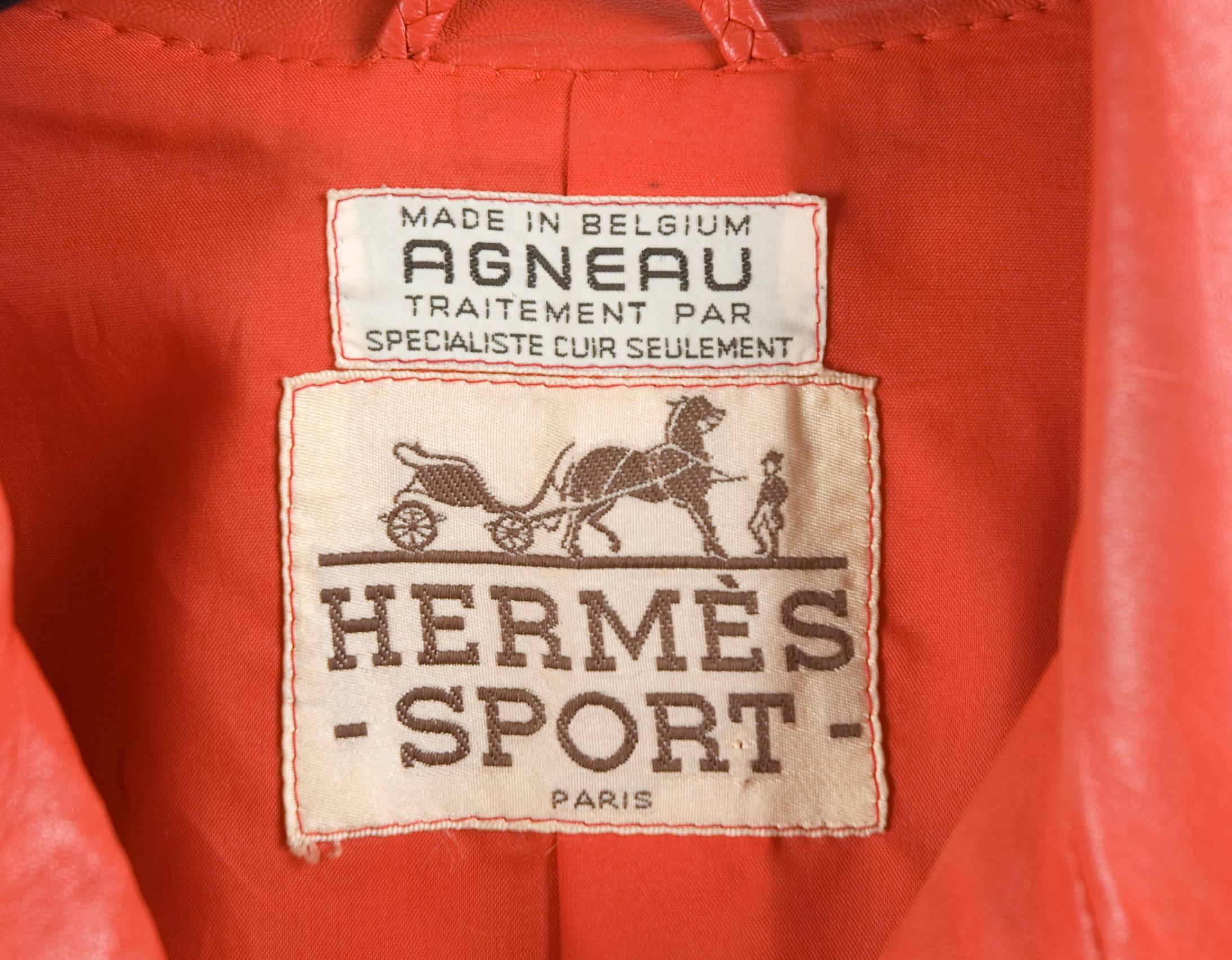 Vintage Hermes Sport Red Leather Coat in Red For Sale 4