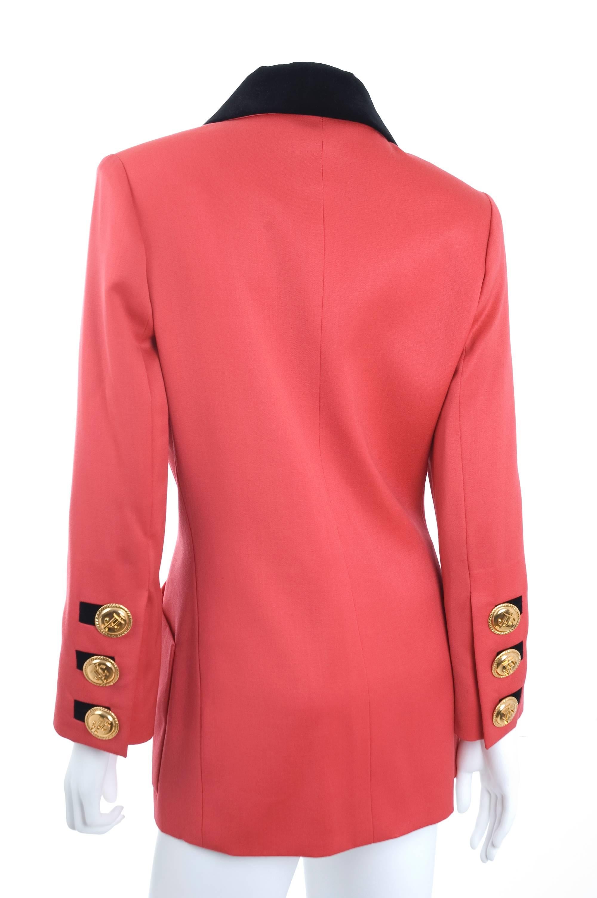 Jaques Fath Jacket in Lipstick Red and Black Velvet For Sale 3