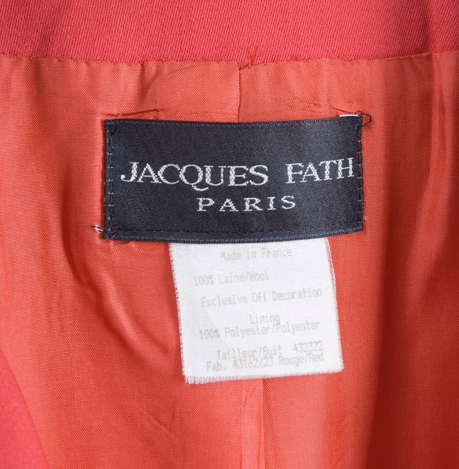 Jaques Fath Jacket in Lipstick Red and Black Velvet For Sale 5