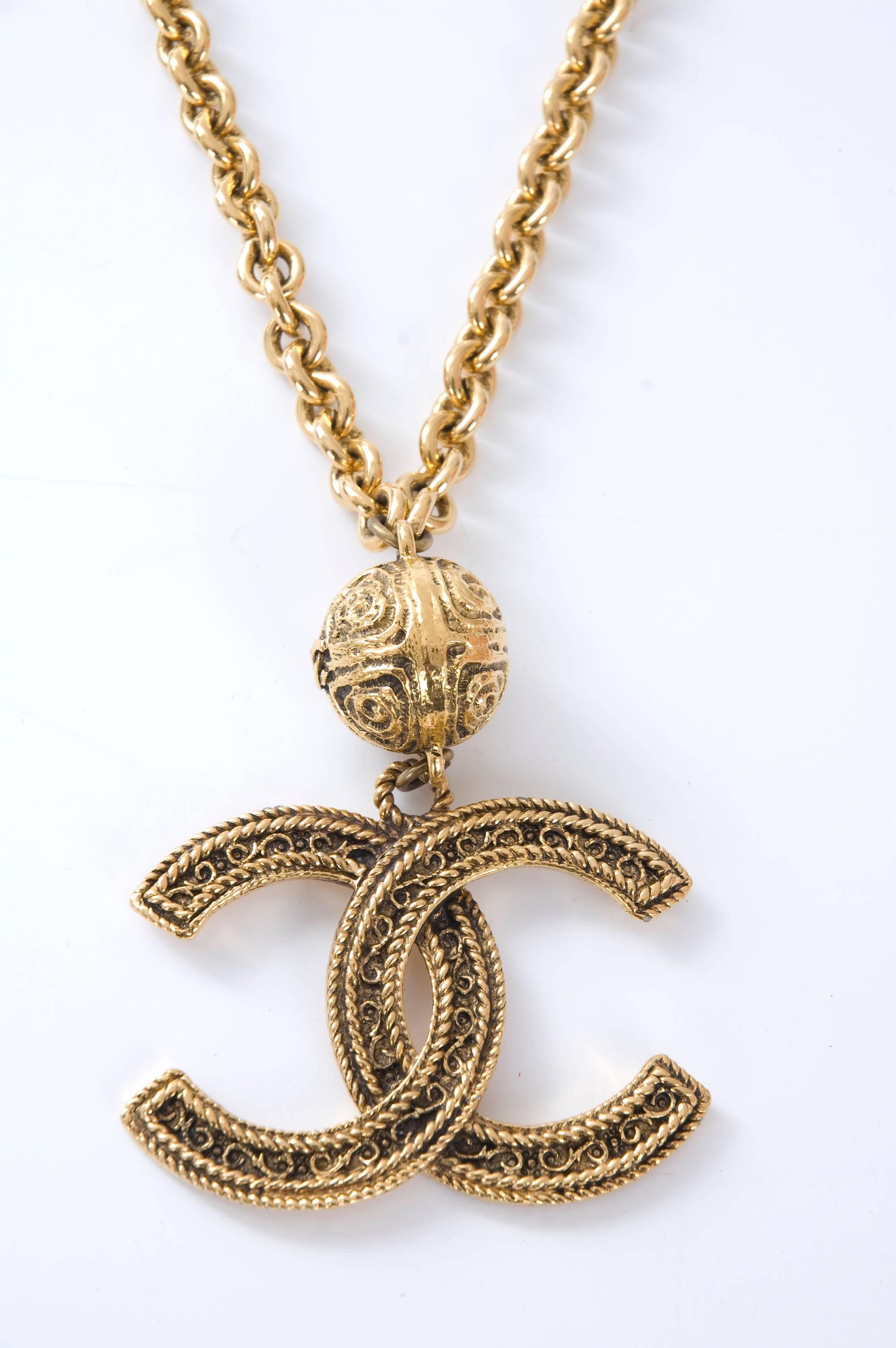 Contemporary Vintage Chanel Paris Necklace CC Logo Pendant and Ball Detail from 1985 For Sale