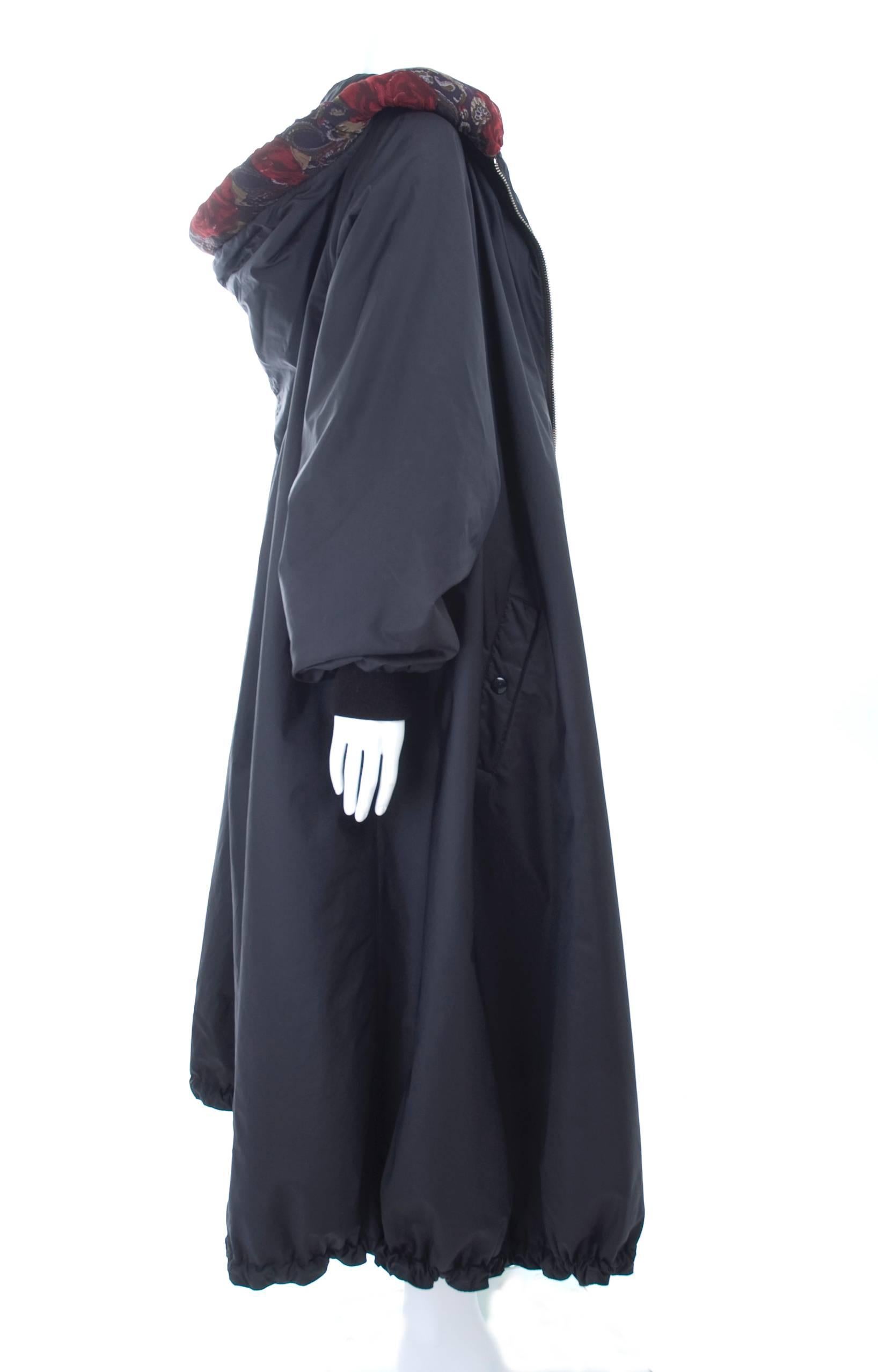 Women's Vintage Jean Paul Gaultier Femme Balloon or Swing Puffer Coat with Hood in Black