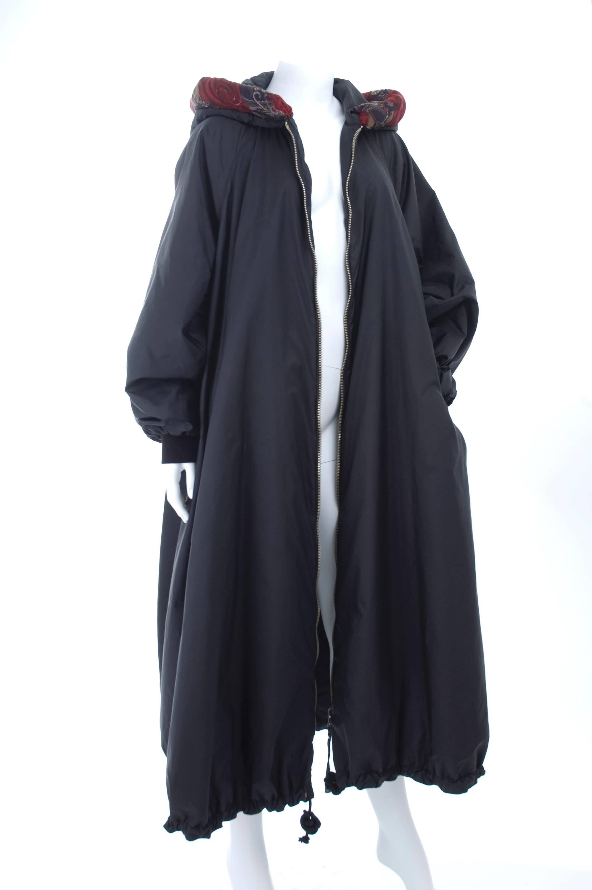 Vintage Jean Paul Gaultier Femme Balloon or Swing Puffer Coat with Hood in Black 2
