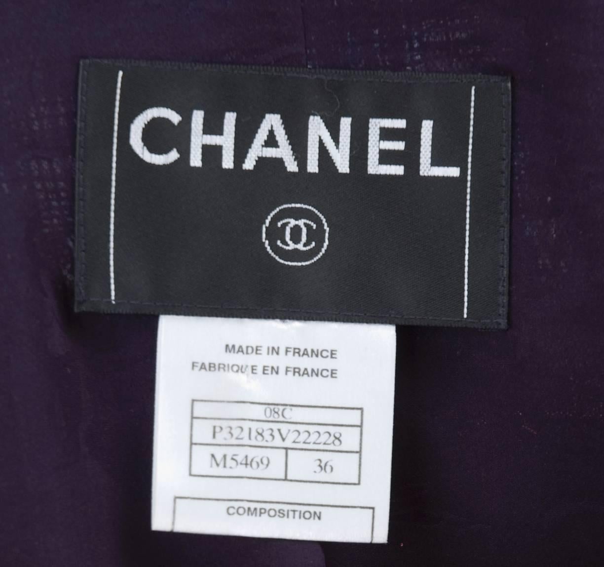 2008 Chanel Jacket with Metallic Camellias in Blue and Pink. For Sale 6