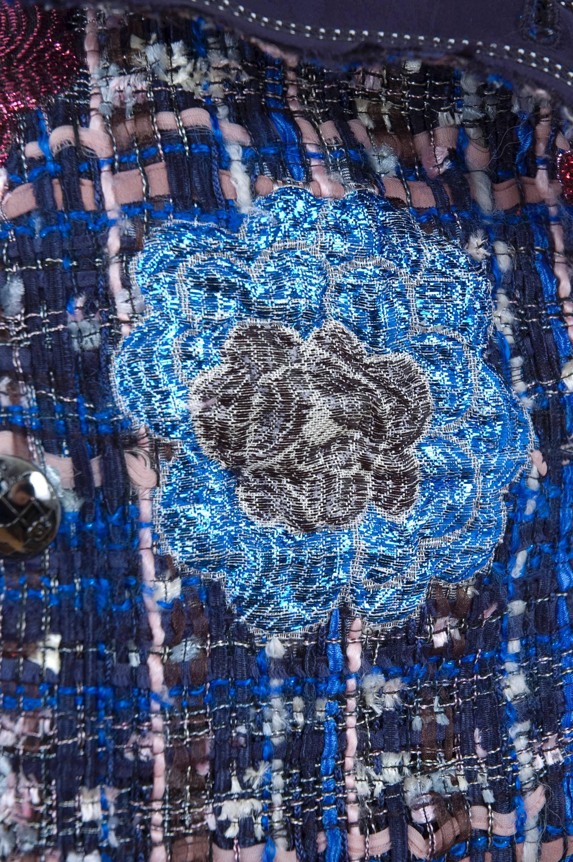 2008 Chanel Jacket with Metallic Camellias in Blue and Pink. For Sale 5