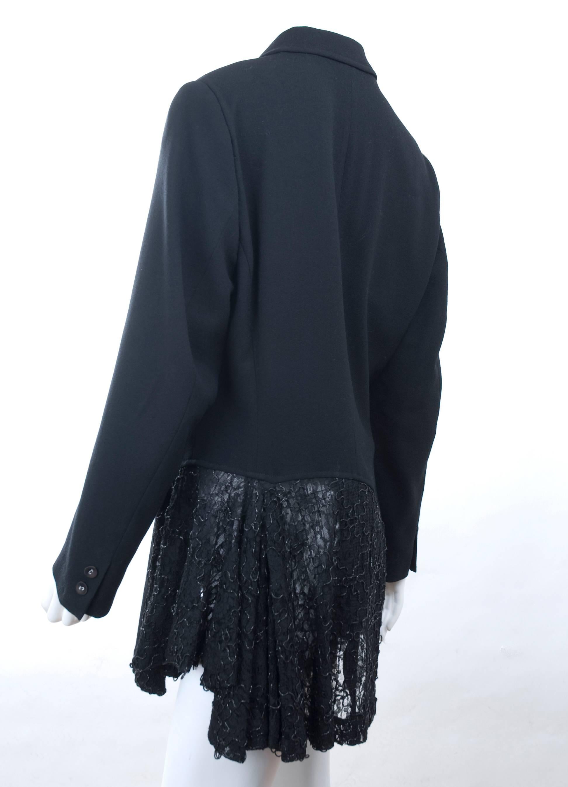 Vintage Comme des Garcons Black Jacket with Amazing Lace Detail For Sale 1