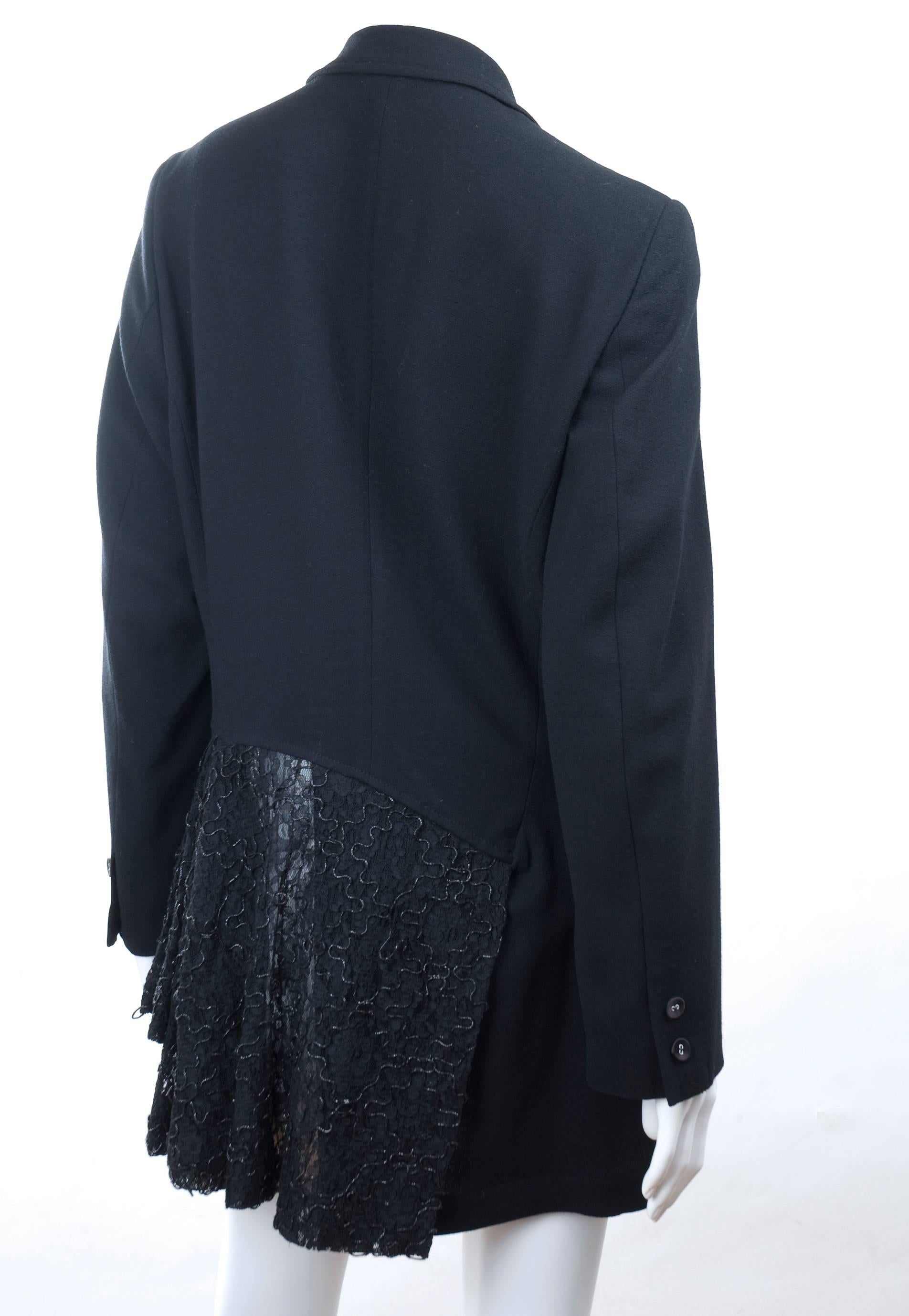 Women's Vintage Comme des Garcons Black Jacket with Amazing Lace Detail For Sale