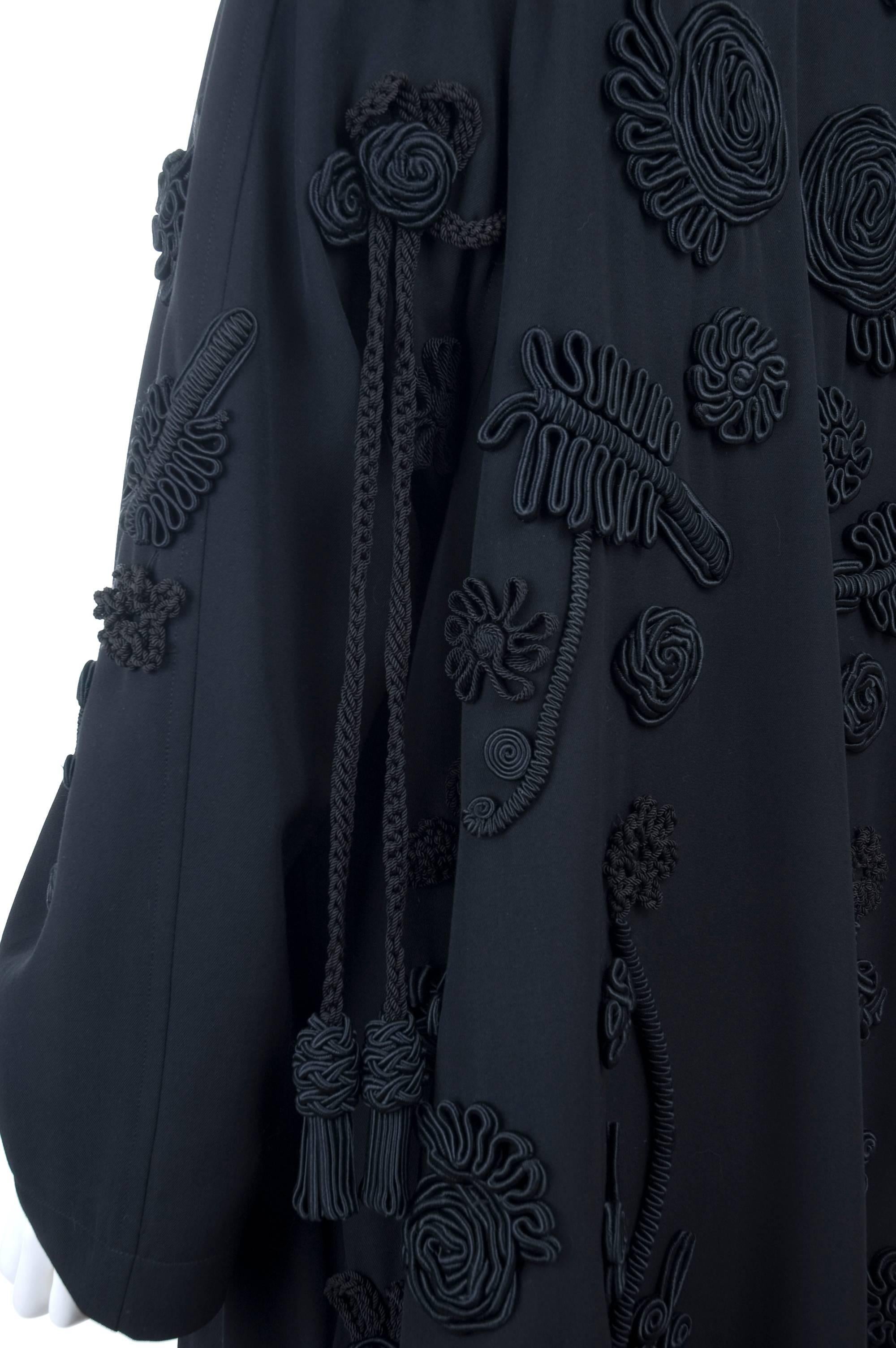 90's Yohji Yamamoto Black Coat with Corded Embroidery + Tassels Allover. For Sale 4