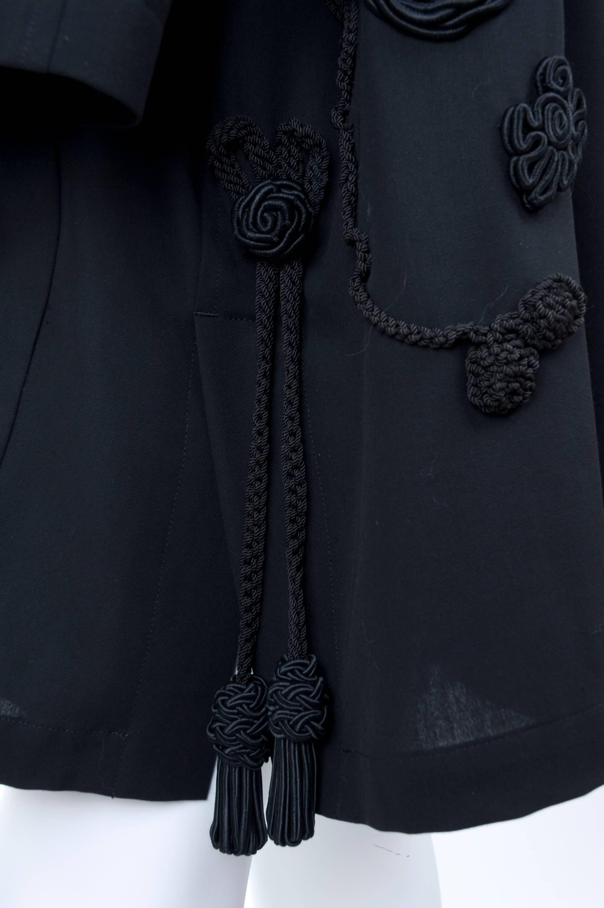 90's Yohji Yamamoto Black Coat with Corded Embroidery + Tassels Allover. For Sale 5